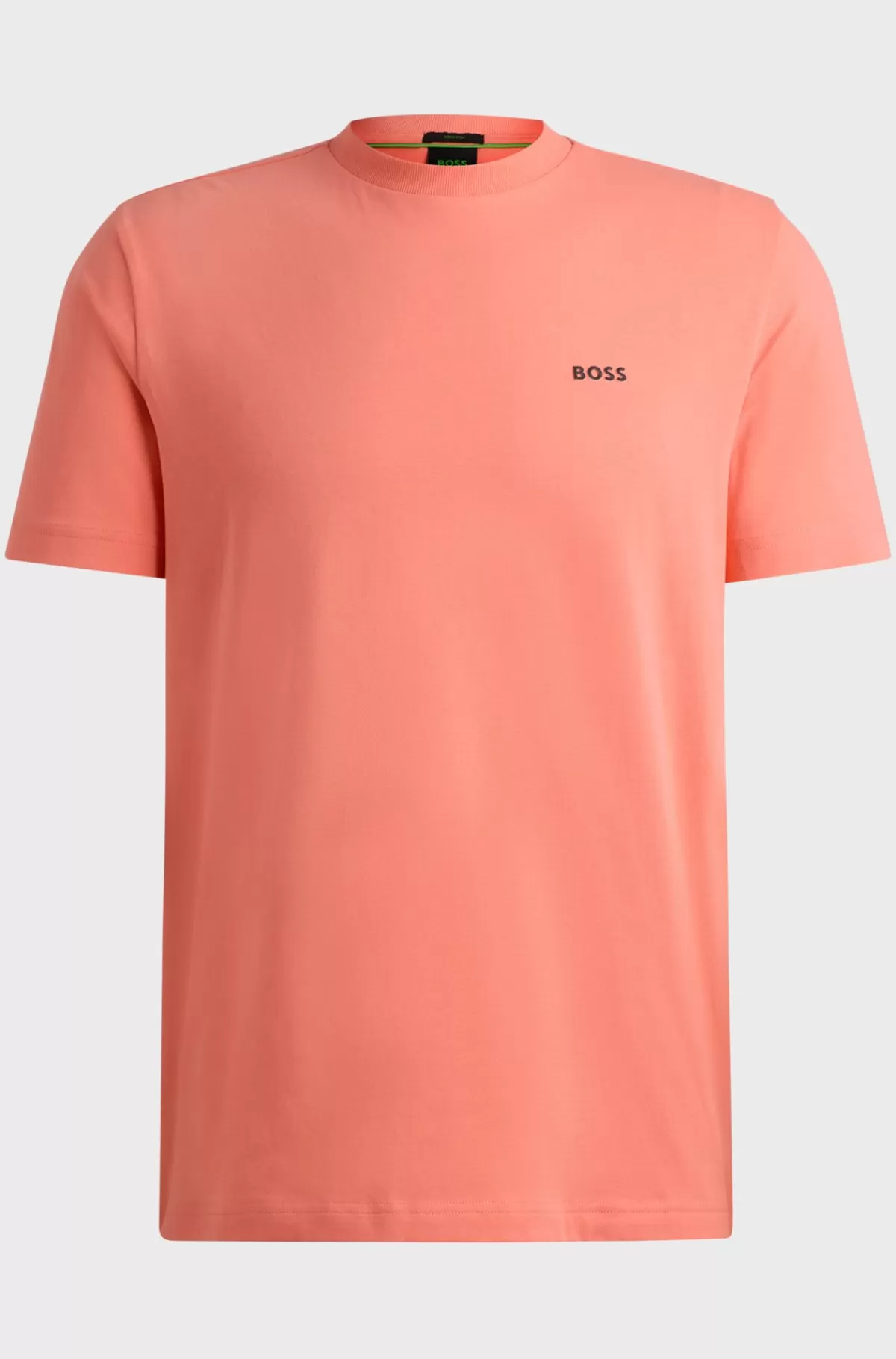 HUGO BOSS Regular Fit T-shirt I Bomuld Med Stræk Og Logo I Kontrastfarve Koralfarvet Hot