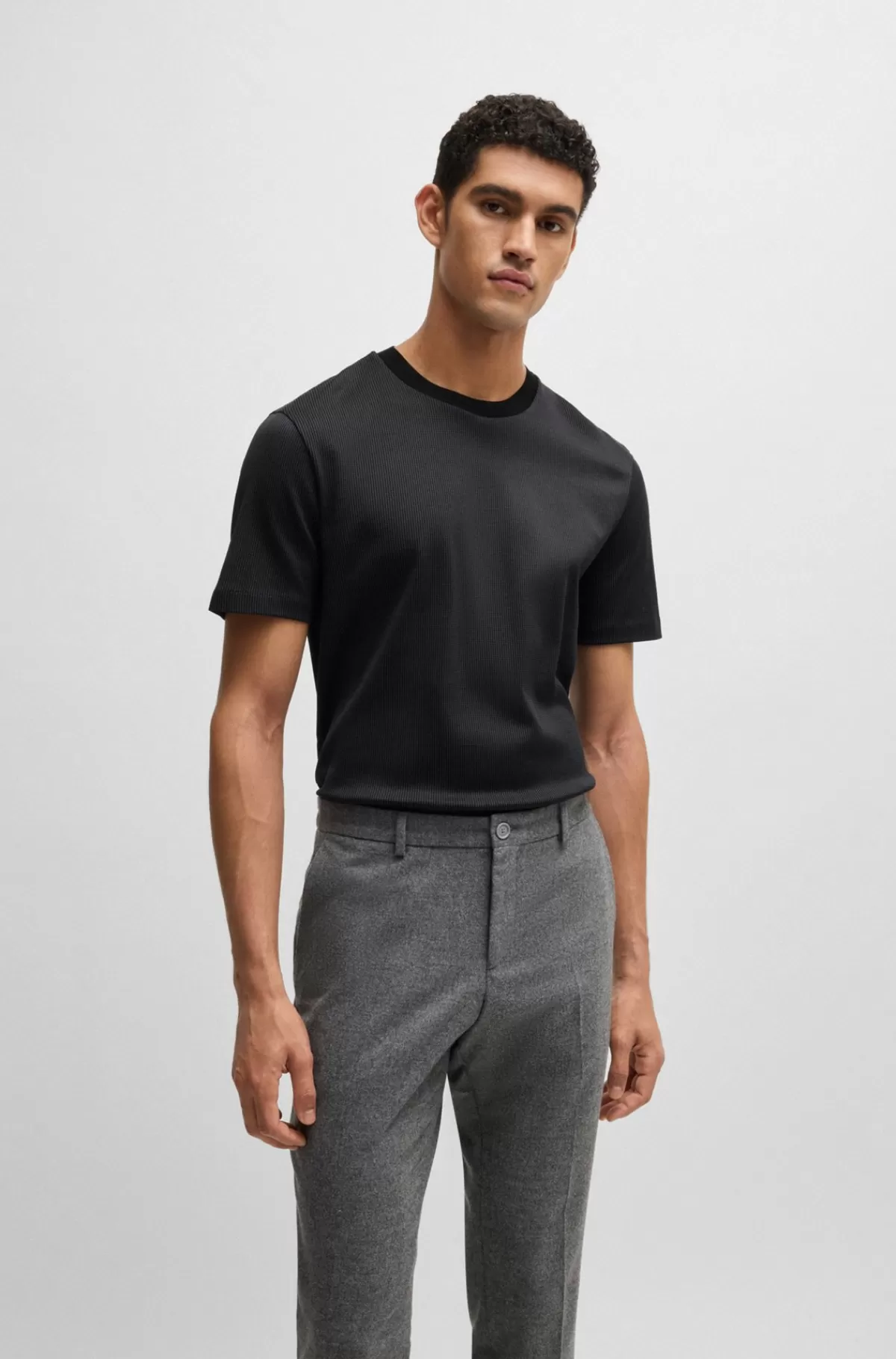 HUGO BOSS Regular Fit T-shirt I Bomuld Med Struktur Sort Shop