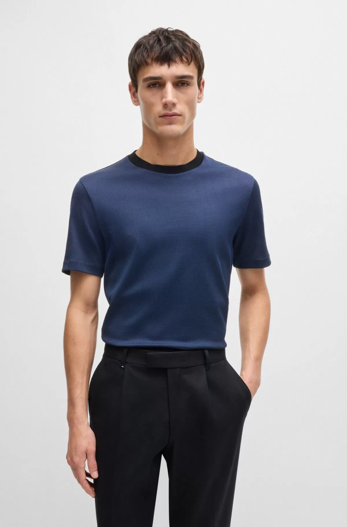 HUGO BOSS Regular Fit T-shirt I Bomuld Med Struktur Mørkeblå Hot