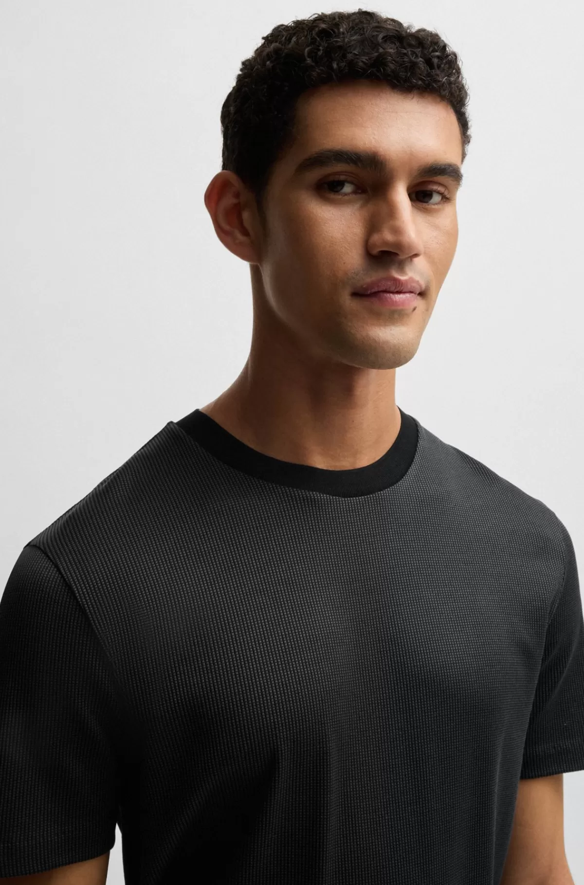 HUGO BOSS Regular Fit T-shirt I Bomuld Med Struktur Sort Shop