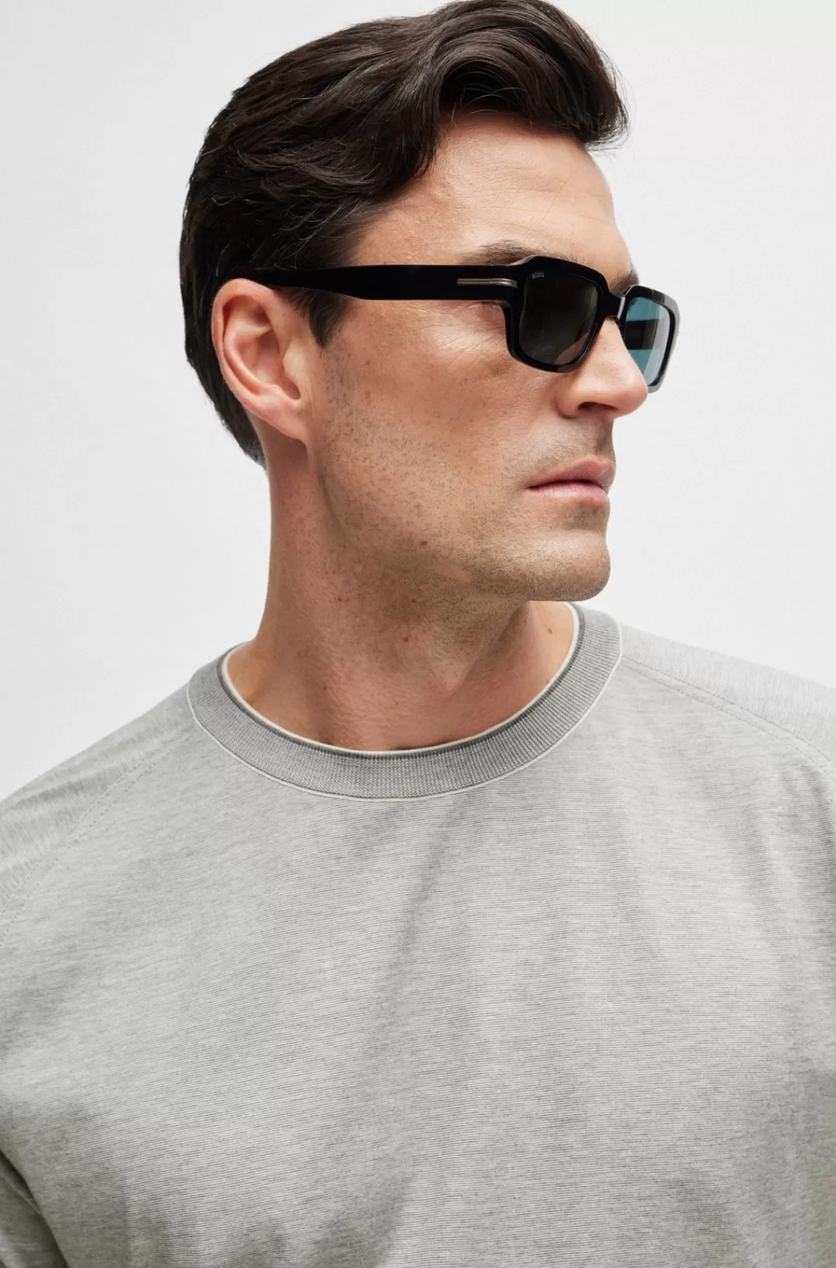 HUGO BOSS Regular Fit T-shirt I Bomuld Og Silke Lysegrå Online