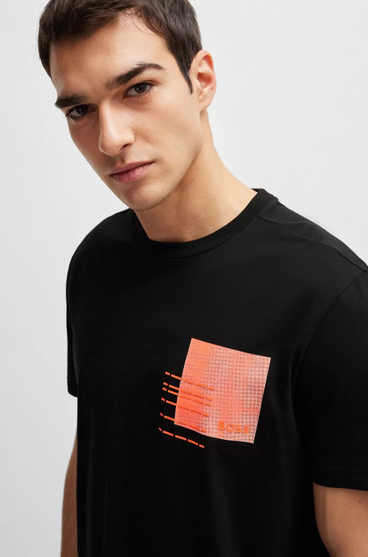 HUGO BOSS Regular Fit T-shirt I Bomuldsblanding Med Sæsonens Grafik Sort Online