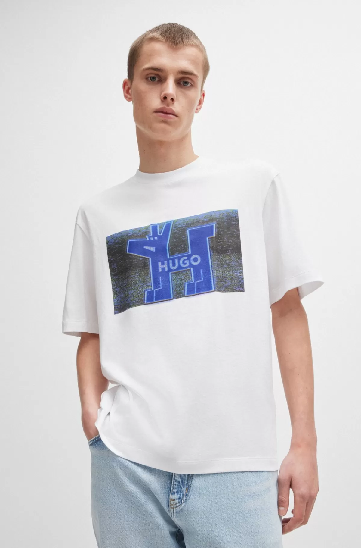 HUGO BOSS Regular Fit T-shirt I Bomuldsjersey Med Logo Hvid Fashion