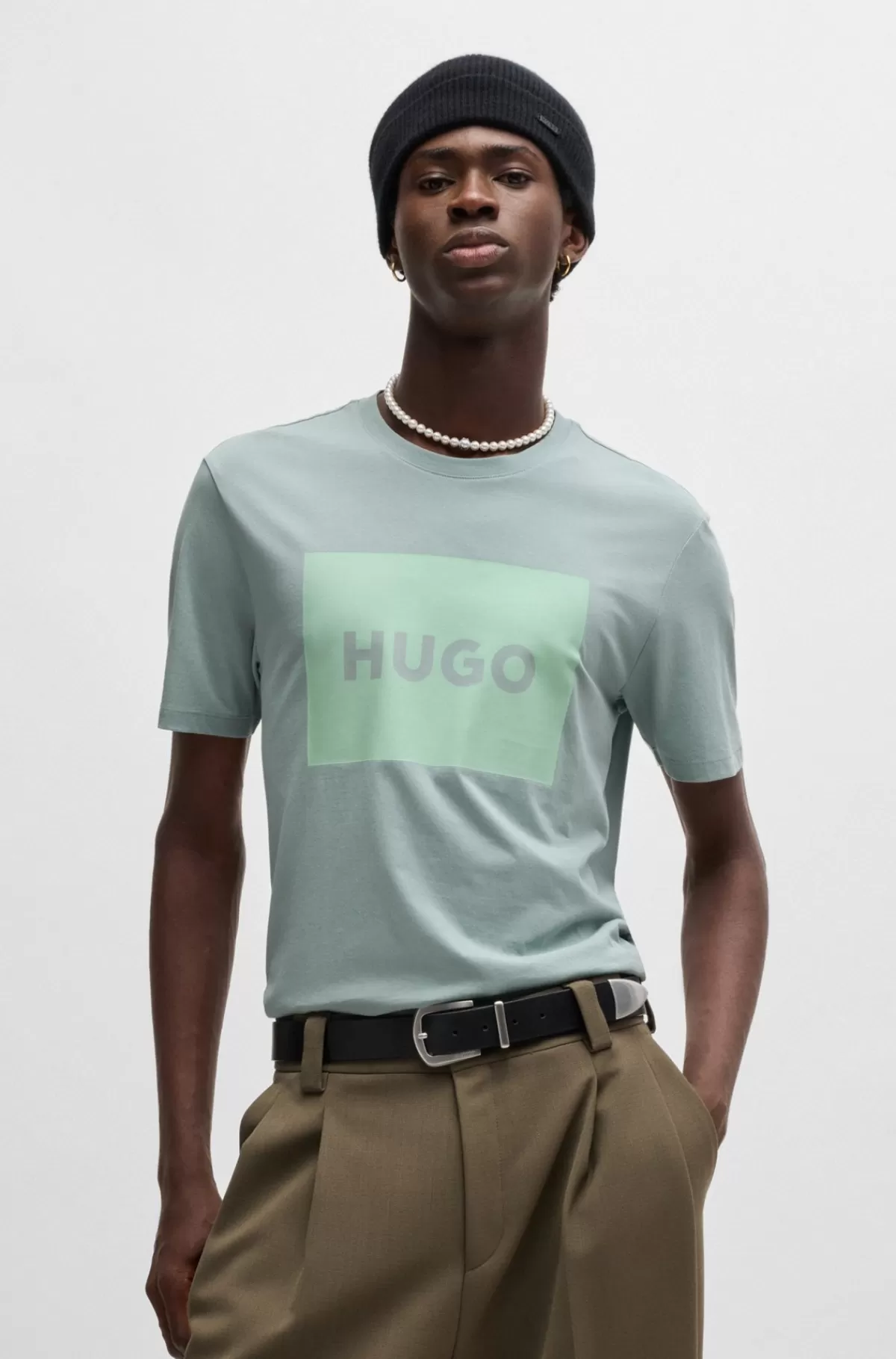 HUGO BOSS Regular Fit T-shirt I Bomuldsjersey Med Logoprint Lyseblå Best