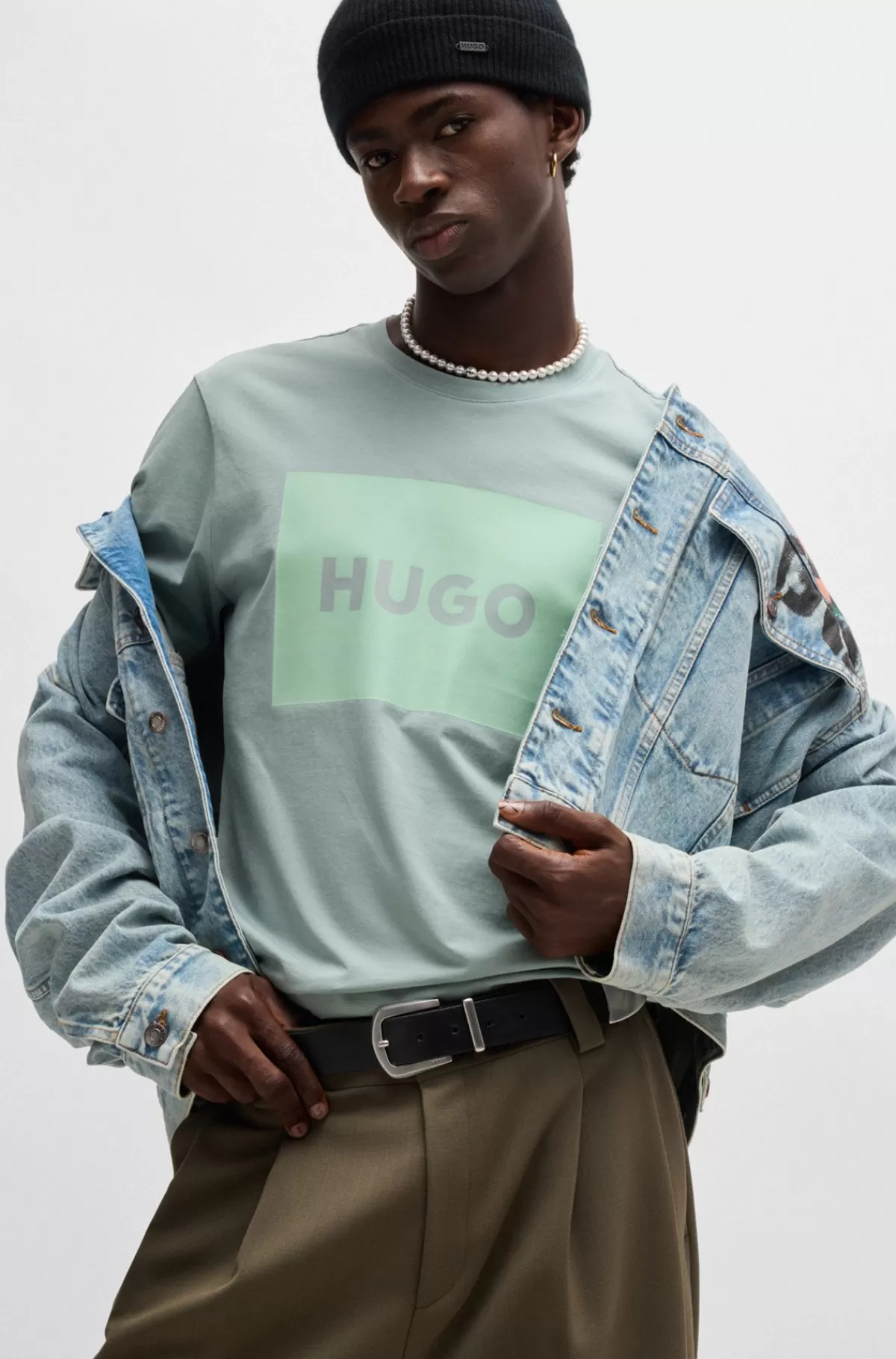 HUGO BOSS Regular Fit T-shirt I Bomuldsjersey Med Logoprint Lyseblå Best