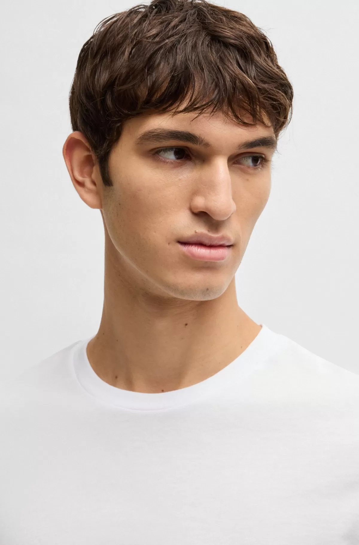 HUGO BOSS Regular Fit T-shirt I Bomuldsjersey Med Ribkrave Hvid Store