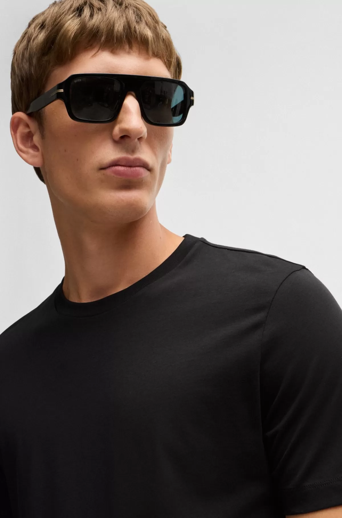 HUGO BOSS Regular Fit T-shirt I Bomuldsjersey Med Ribkrave Sort Best Sale