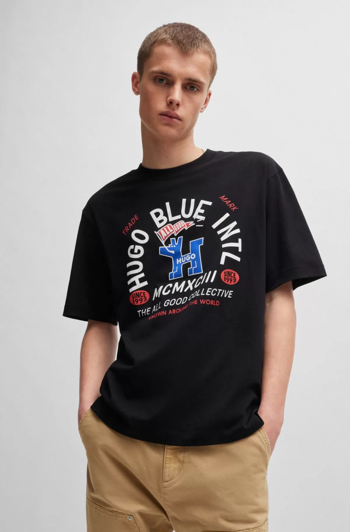 HUGO BOSS Regular Fit T-shirt I Bomuldsjersey Med Sæsonens Grafik Sort Hot