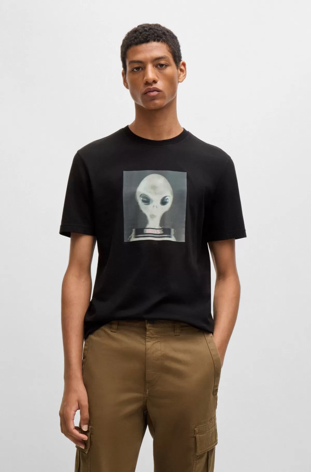 HUGO BOSS Regular Fit T-shirt I Bomuldsjersey Med Sæsonens Grafik Sort Store