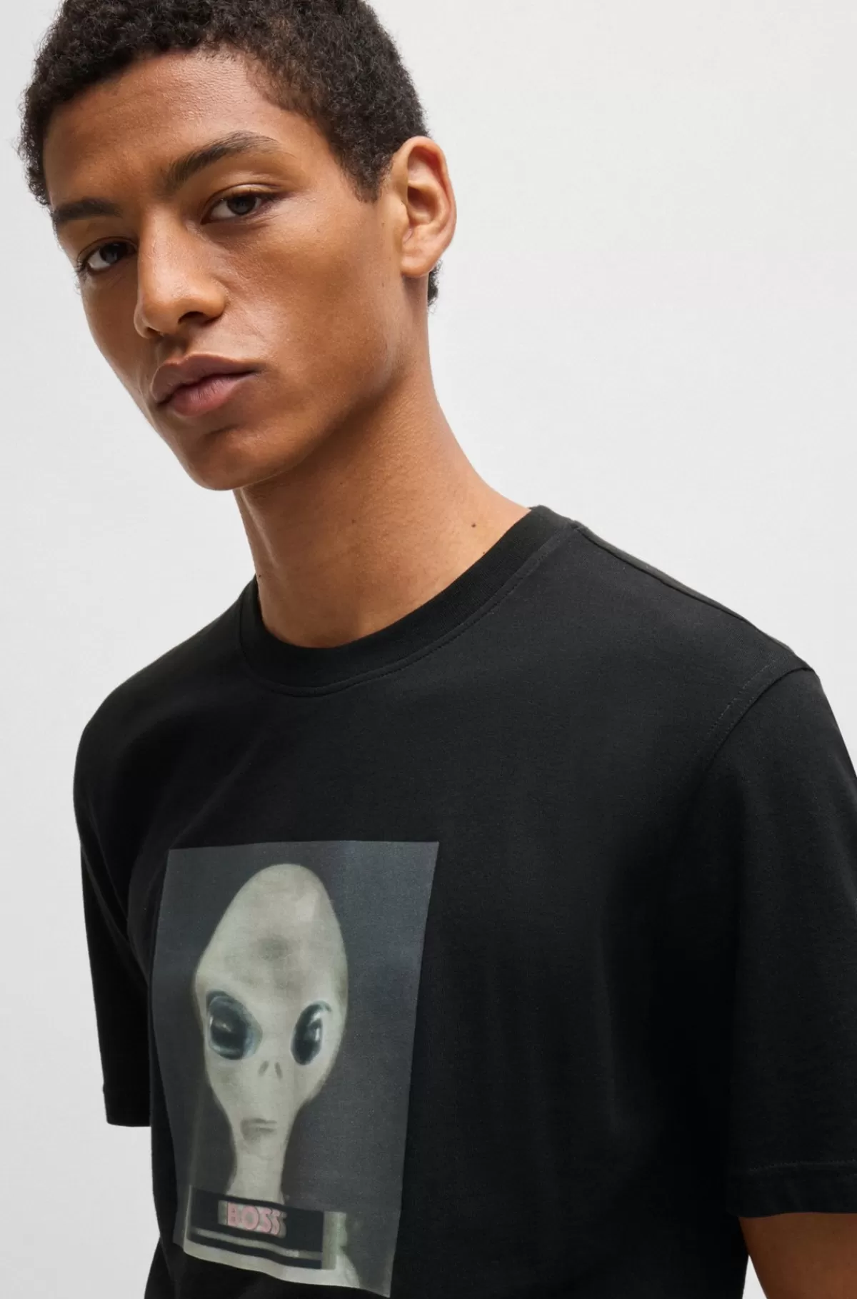 HUGO BOSS Regular Fit T-shirt I Bomuldsjersey Med Sæsonens Grafik Sort Store