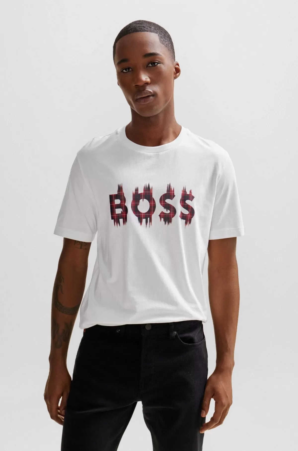 HUGO BOSS Regular Fit T-shirti Bomuldsjersey Med Sæsonbetonet Grafik Hvid Shop