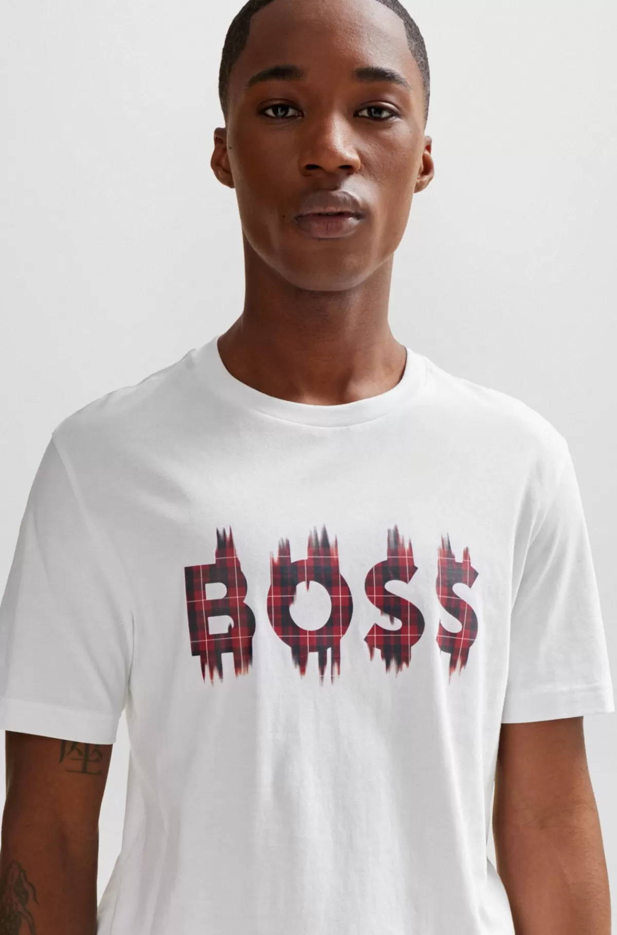 HUGO BOSS Regular Fit T-shirti Bomuldsjersey Med Sæsonbetonet Grafik Hvid Shop