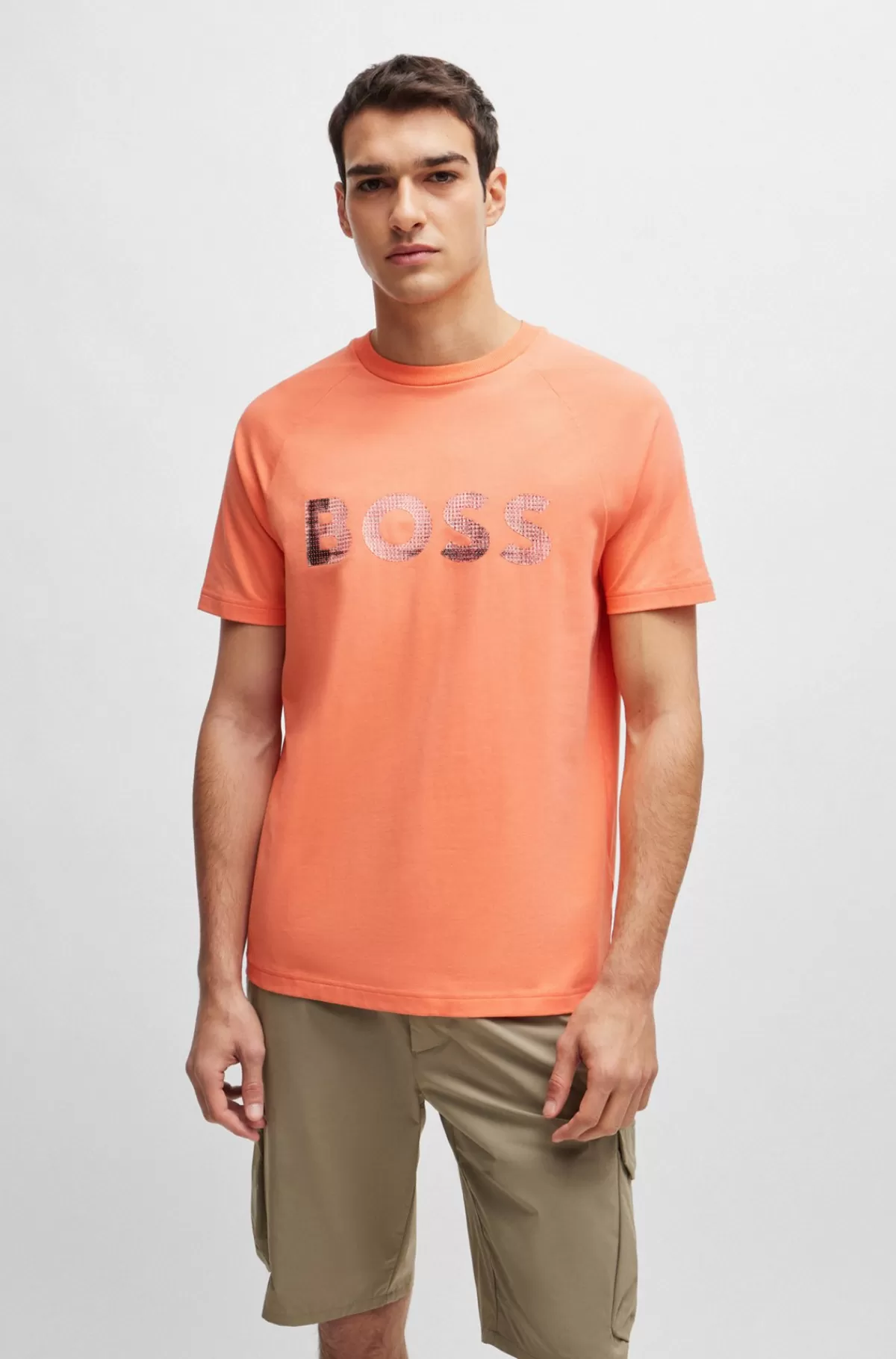 HUGO BOSS Regular Fit T-shirti Bomuldsjersey Med Sæsonbetonet Logo Lyserød Hot