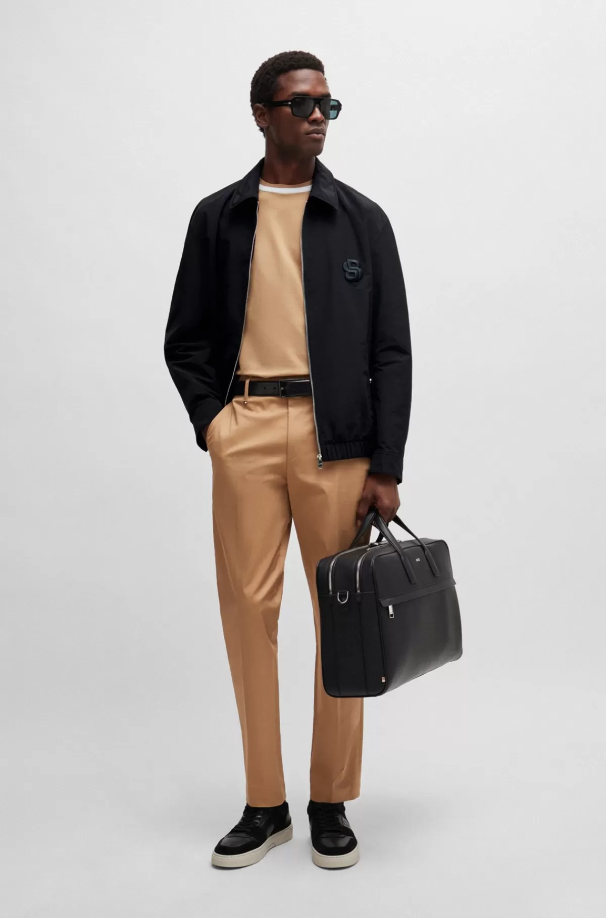 HUGO BOSS Regular Fit Vandskyende Jakke Med Dobbeltmonogram Sort Fashion