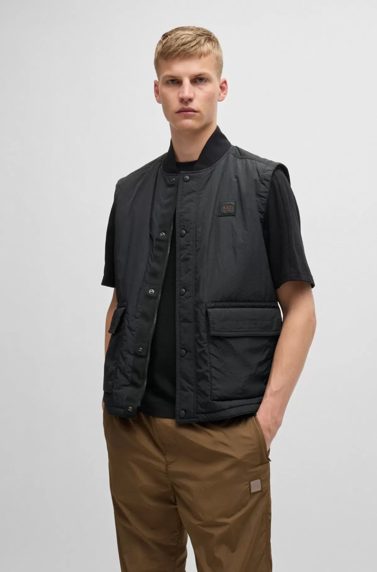 HUGO BOSS Regular Fit Vandskyende Vest Med Logomærke Sort Cheap