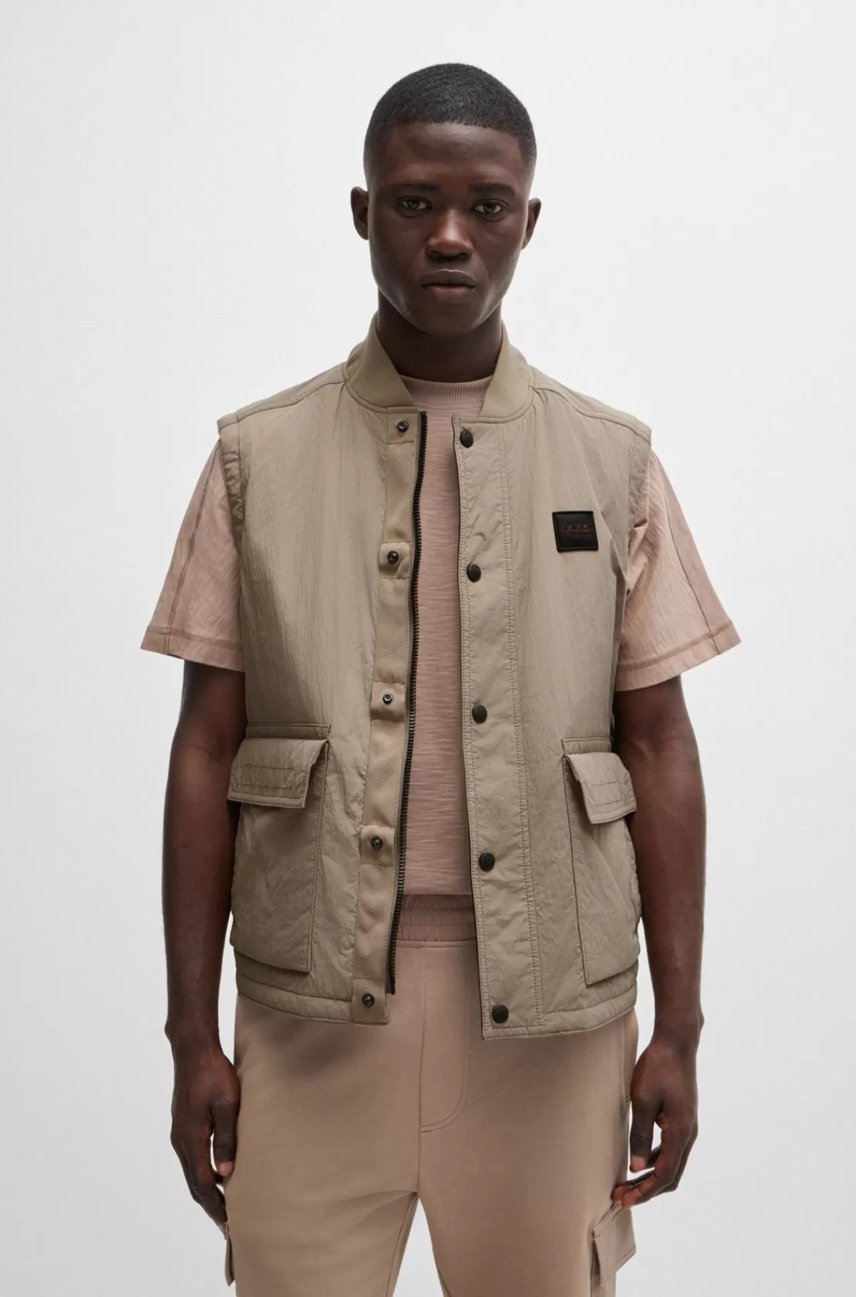 HUGO BOSS Regular Fit Vandskyende Vest Med Logomærke Lysebrun Cheap