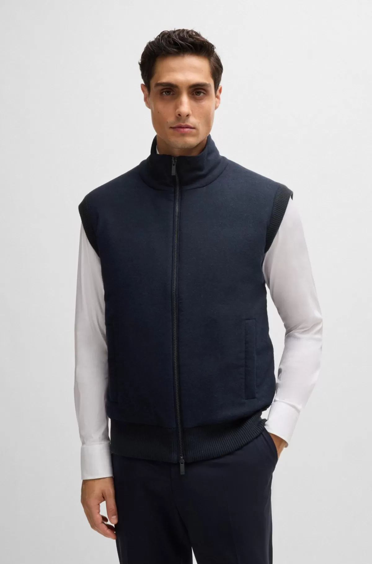 HUGO BOSS Regular Fit Vest Med Forstykke I Børstet Flannel Mørkeblå Cheap