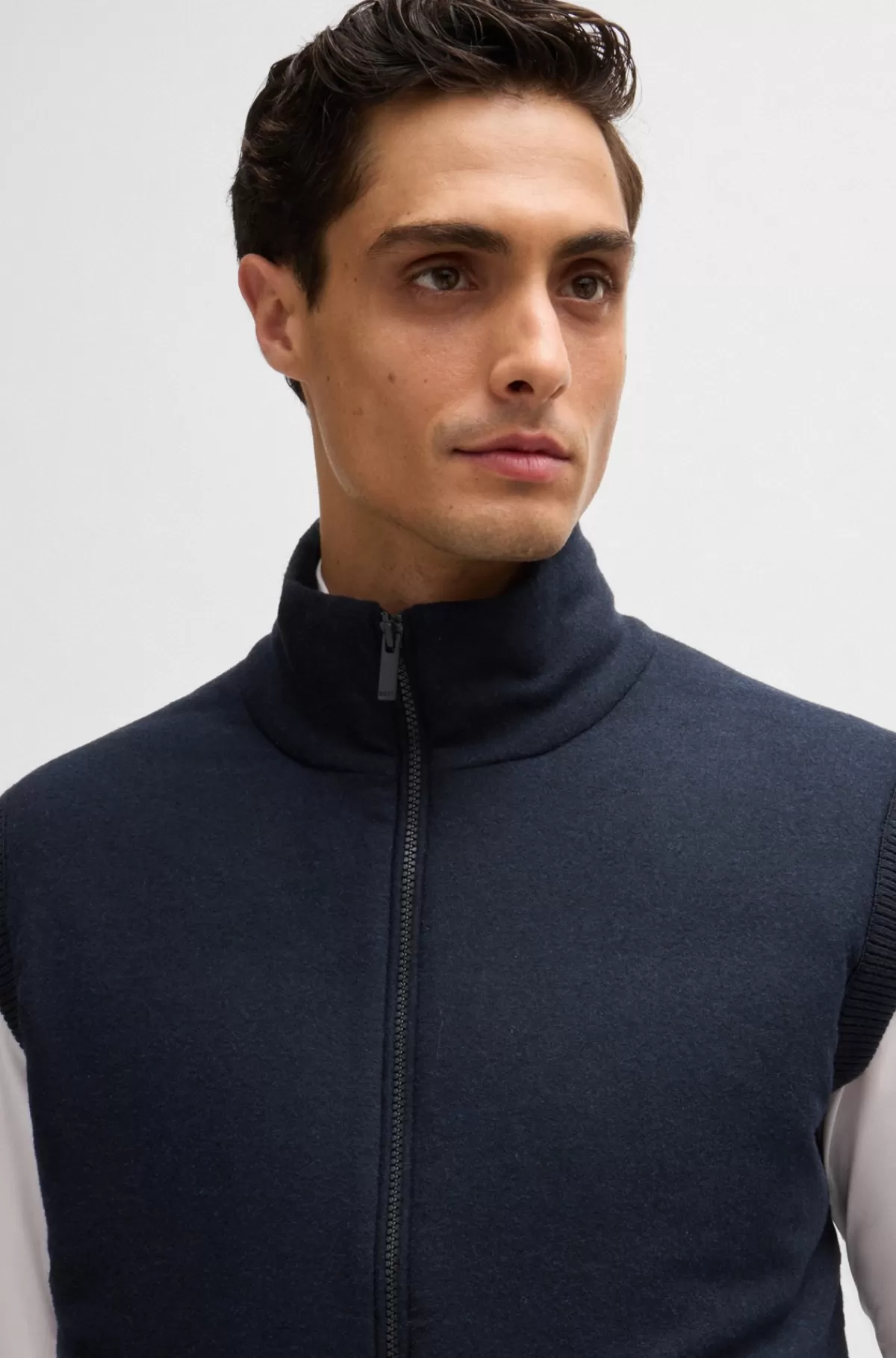 HUGO BOSS Regular Fit Vest Med Forstykke I Børstet Flannel Mørkeblå Cheap