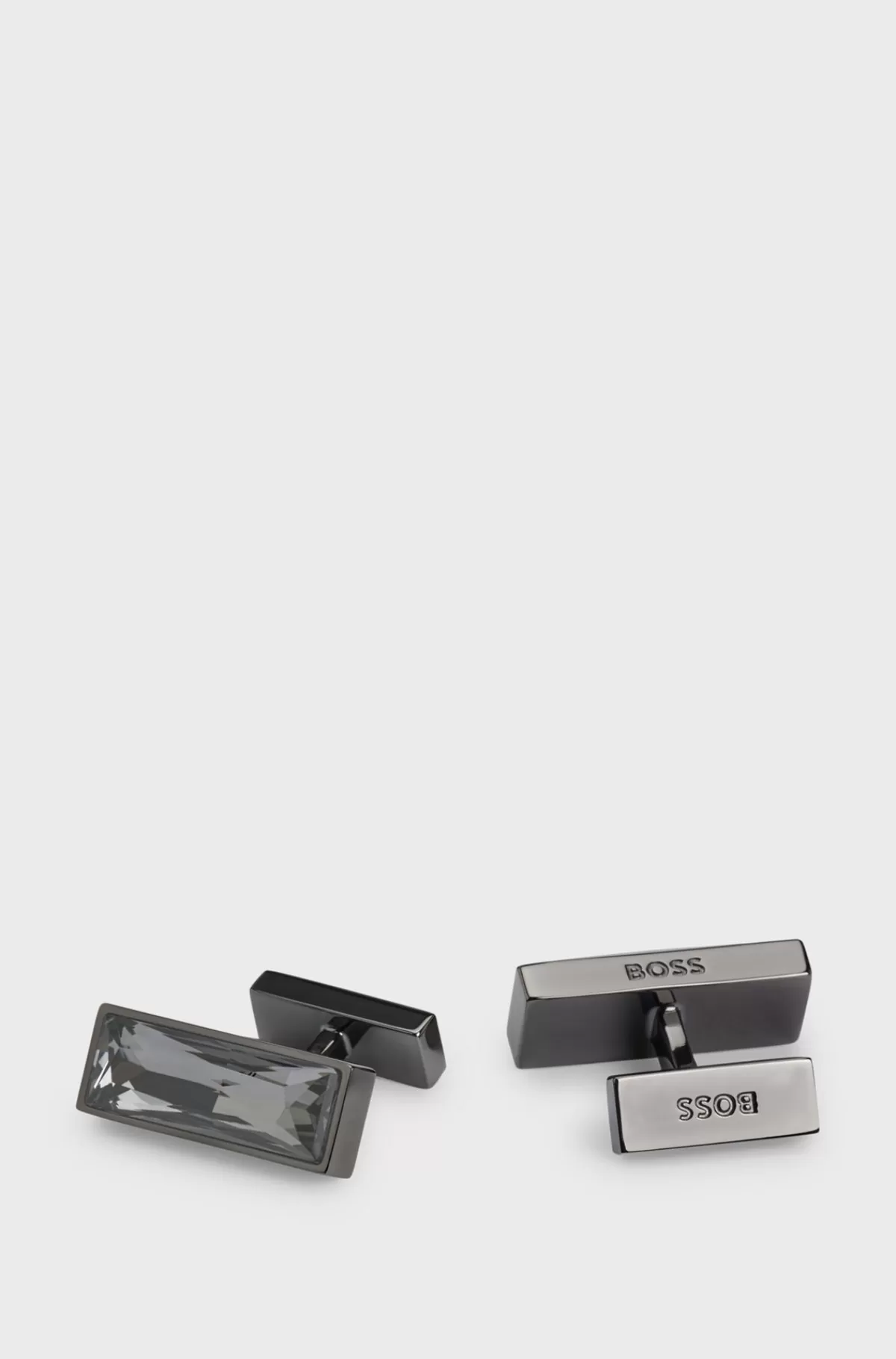 HUGO BOSS Rektangulære Manchetknapper I Messing Med Facetslebet Glasindsats Sort Best Sale