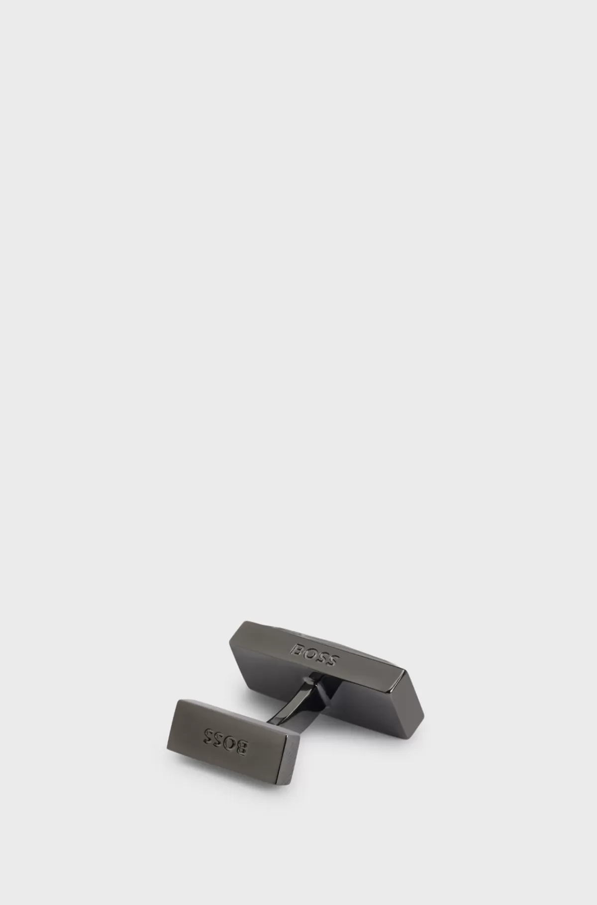 HUGO BOSS Rektangulære Manchetknapper I Messing Med Facetslebet Glasindsats Sort Best Sale