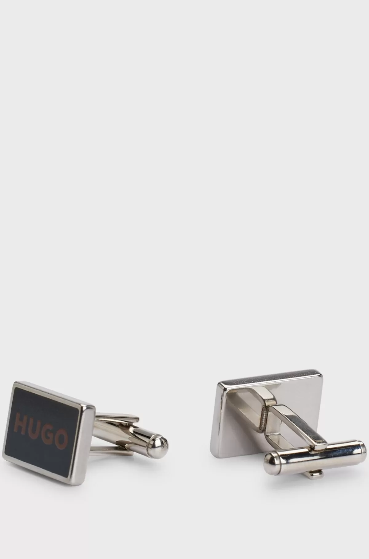 HUGO BOSS Rektangulære Manchetknapper Med Printet Logomærkat Sort Clearance