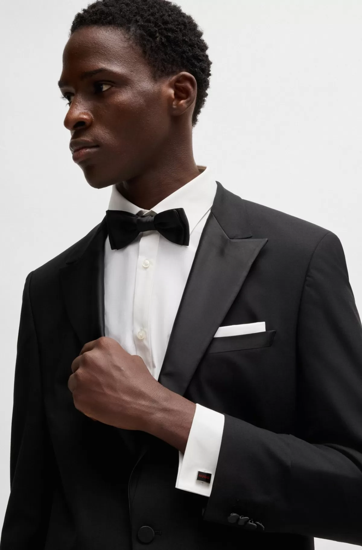 HUGO BOSS Rektangulære Manchetknapper Med Printet Logomærkat Sort Clearance