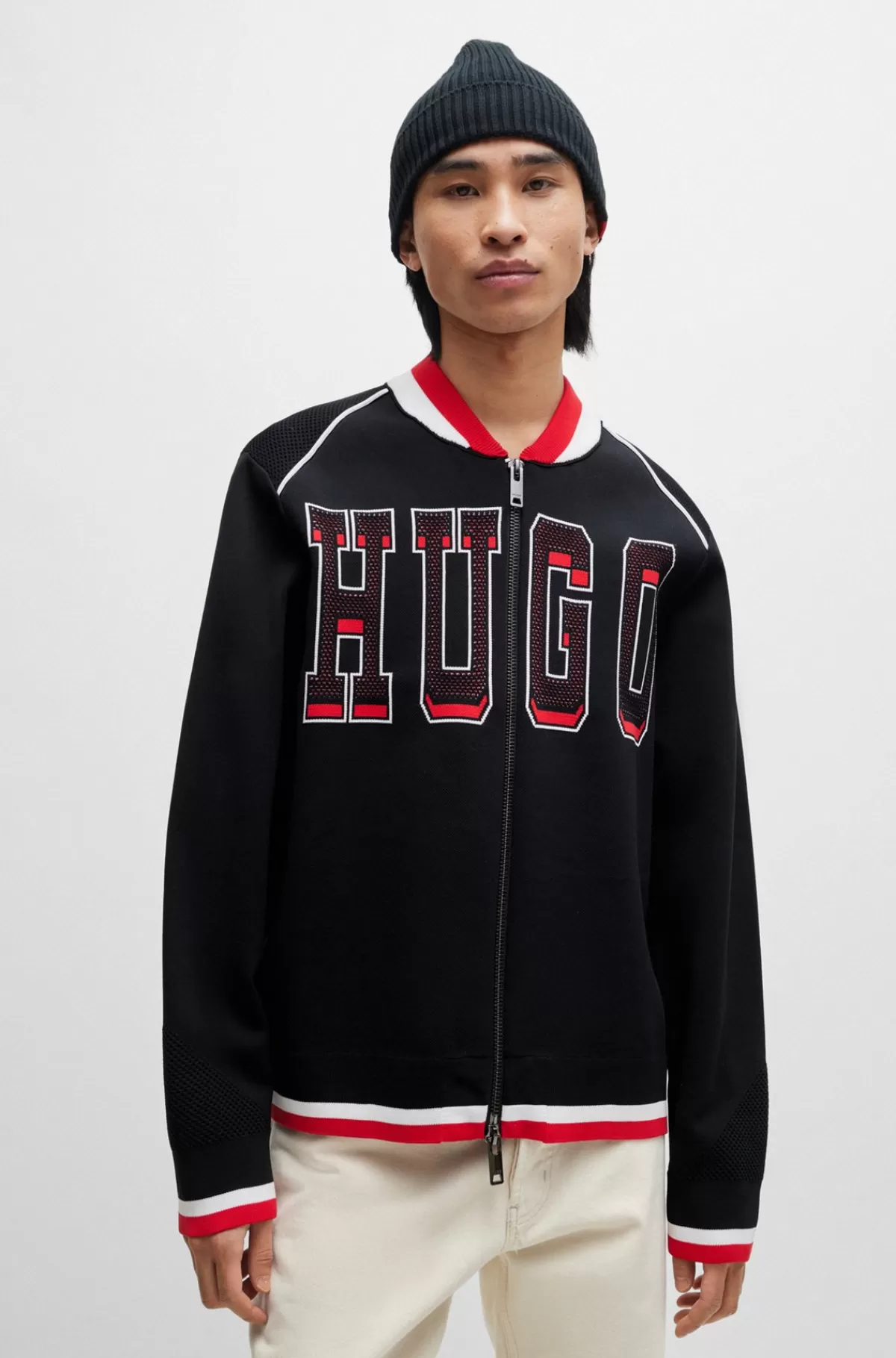 HUGO BOSS Relaxed Fit Bomberjakke Med Sporty Logo Sort Online