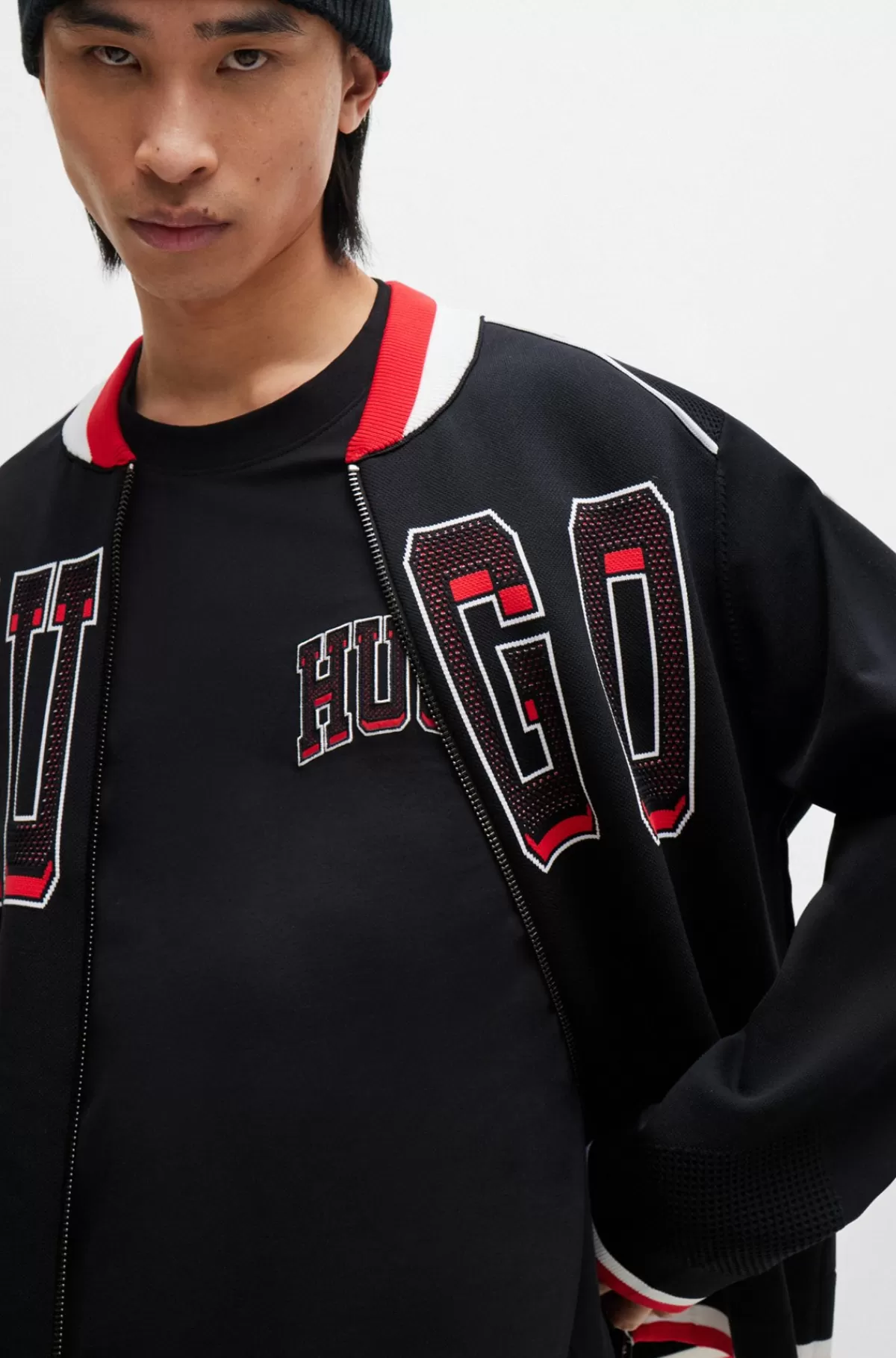 HUGO BOSS Relaxed Fit Bomberjakke Med Sporty Logo Sort Online