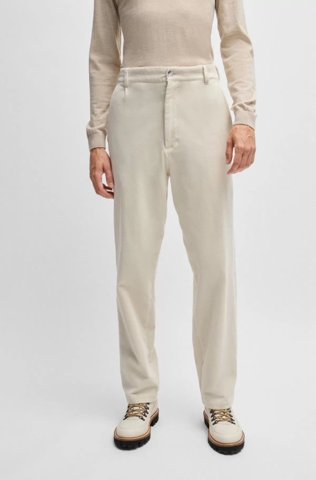 HUGO BOSS Relaxed Fit Bukser I Bomuldsvelour Med Stræk Hvid Best