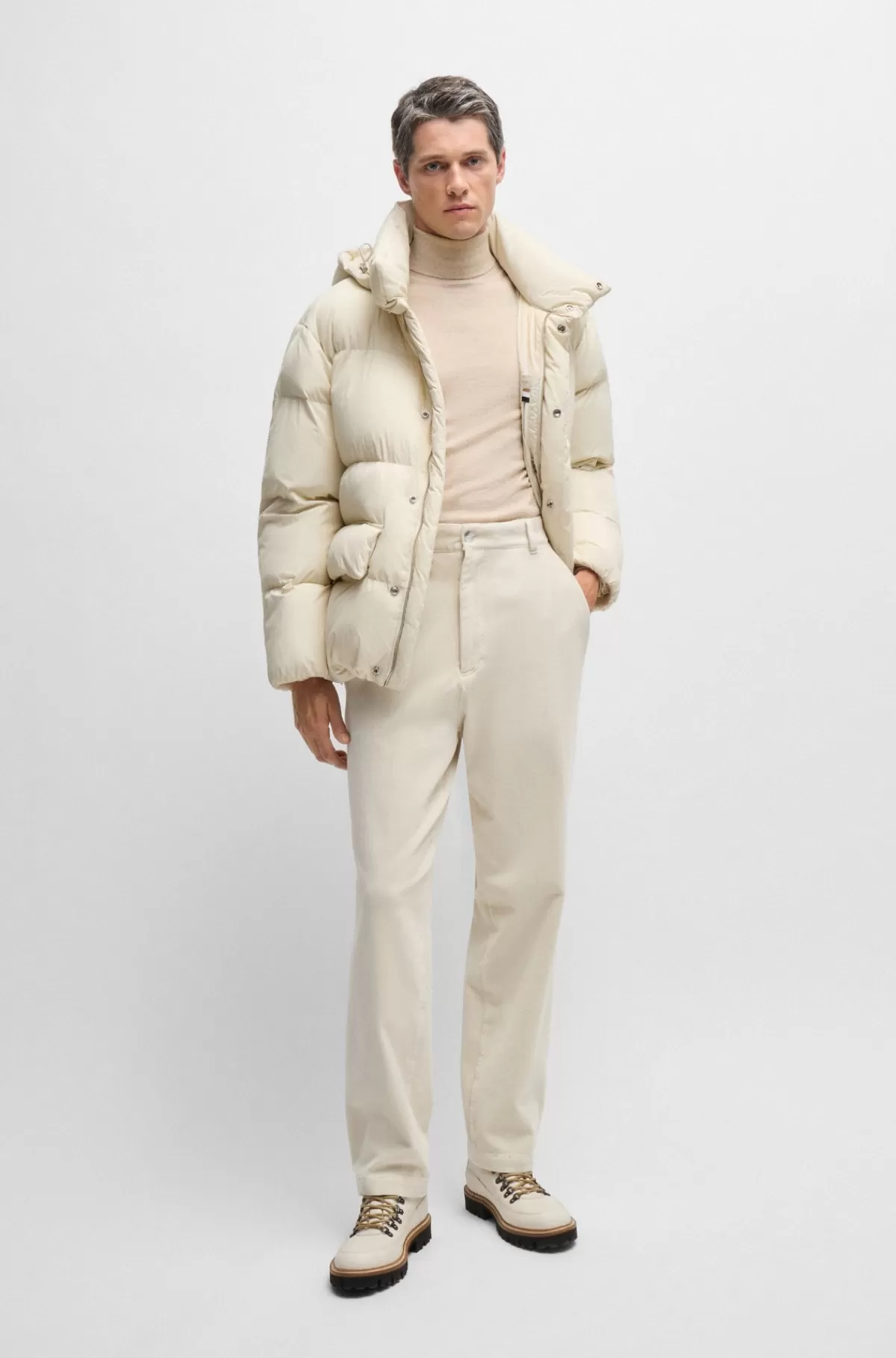 HUGO BOSS Relaxed Fit Bukser I Bomuldsvelour Med Stræk Hvid Best