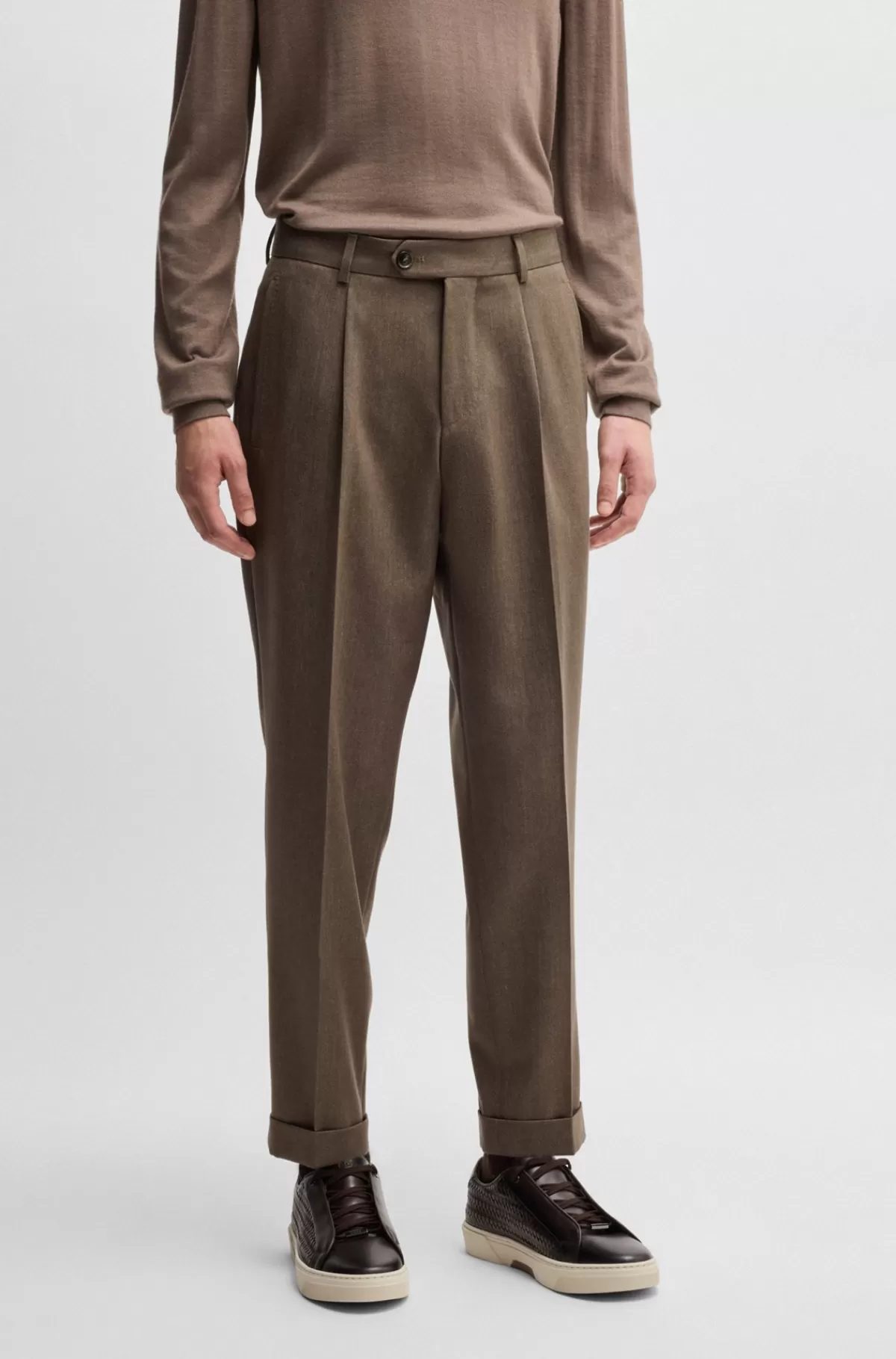 HUGO BOSS Relaxed Fit Bukser I Ny Uld Med Mønster Kaki Fashion