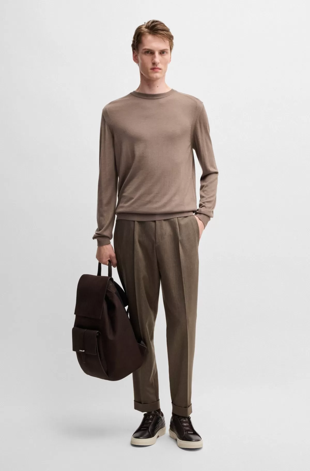 HUGO BOSS Relaxed Fit Bukser I Ny Uld Med Mønster Kaki Fashion