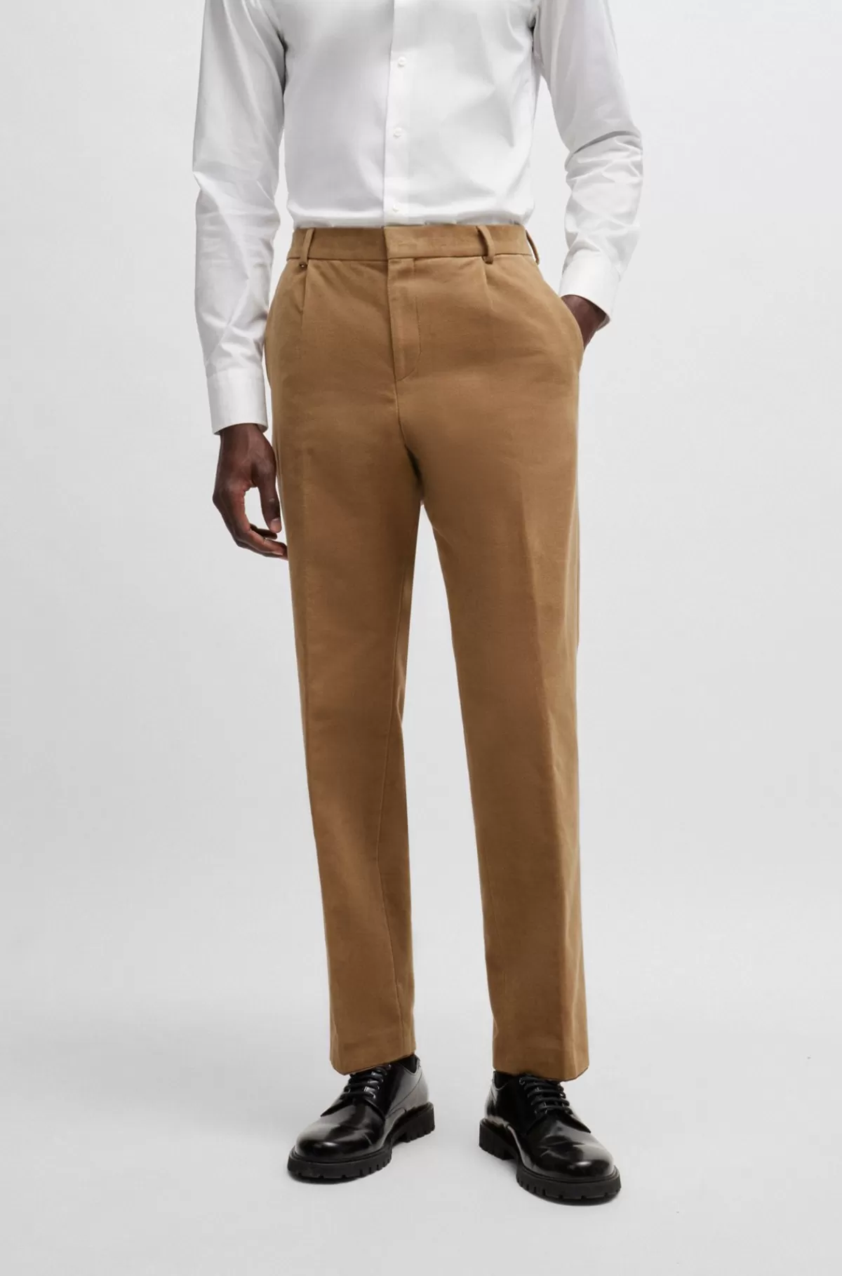 HUGO BOSS Relaxed Fit Bukser I Vævet Bomuldstwill Beige Shop
