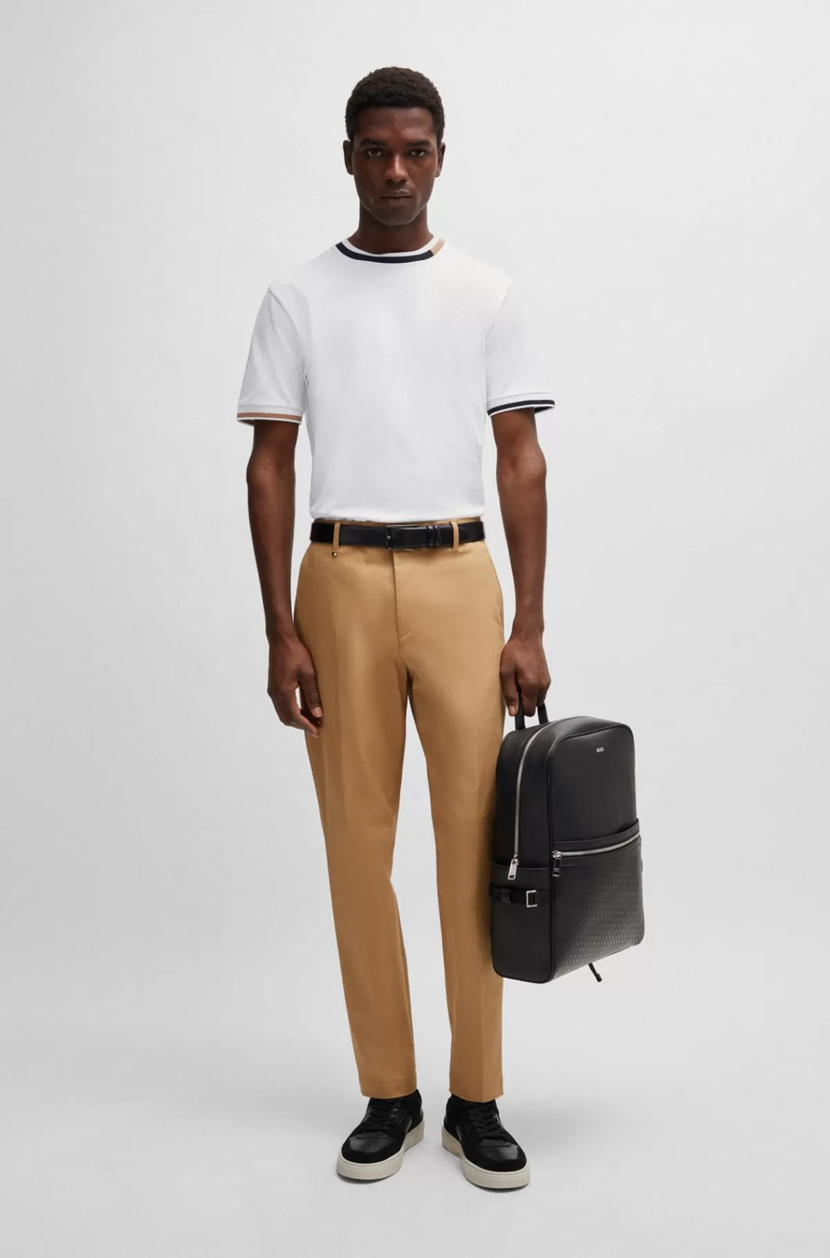 HUGO BOSS Relaxed Fit Bukser Med Knaplukning I Bomuld Med Stræk Lysebrun Sale