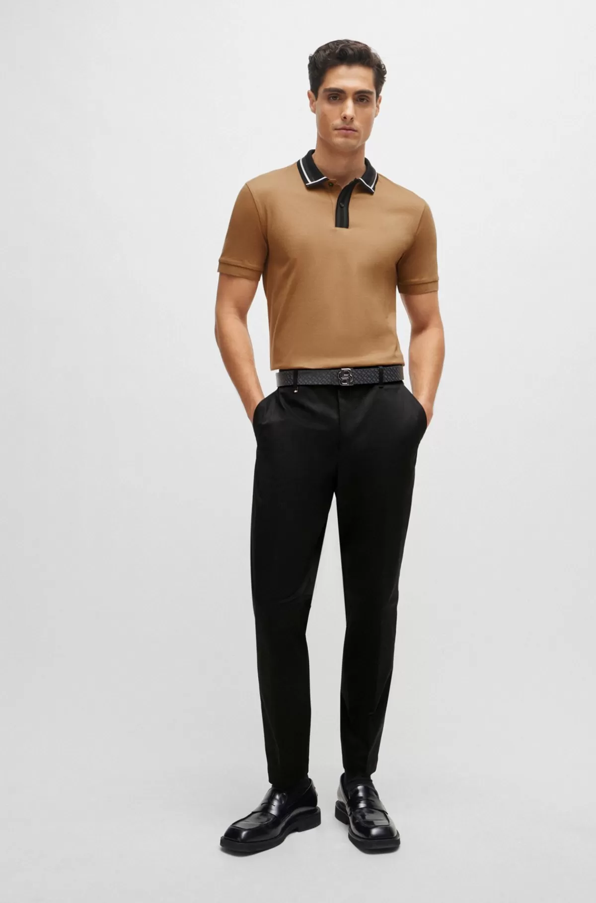 HUGO BOSS Relaxed Fit Bukser Med Knaplukning I Bomuld Med Stræk Sort Cheap