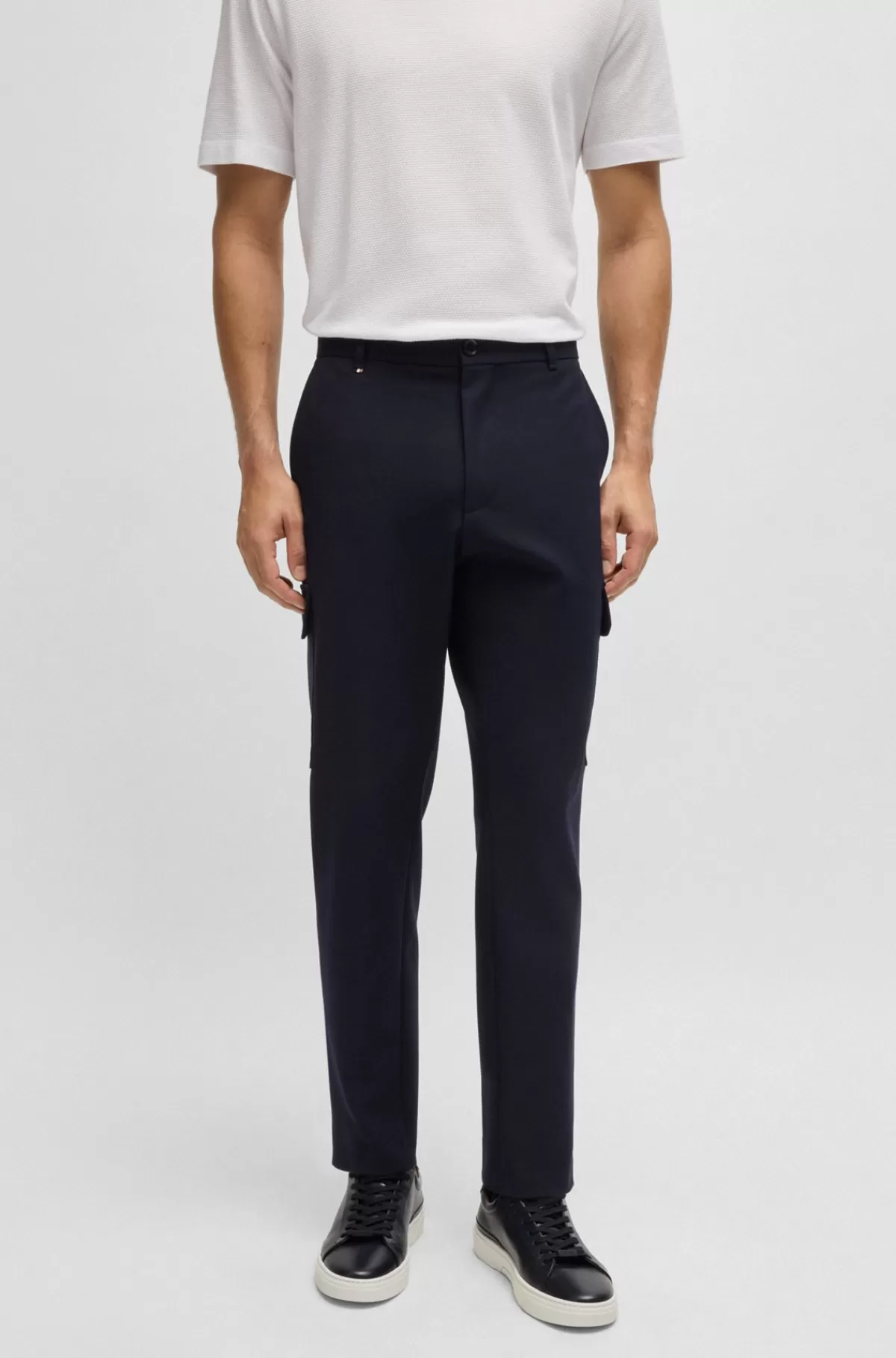 HUGO BOSS Relaxed Fit Cargobukser I Meleret Strækstof Mørkeblå New
