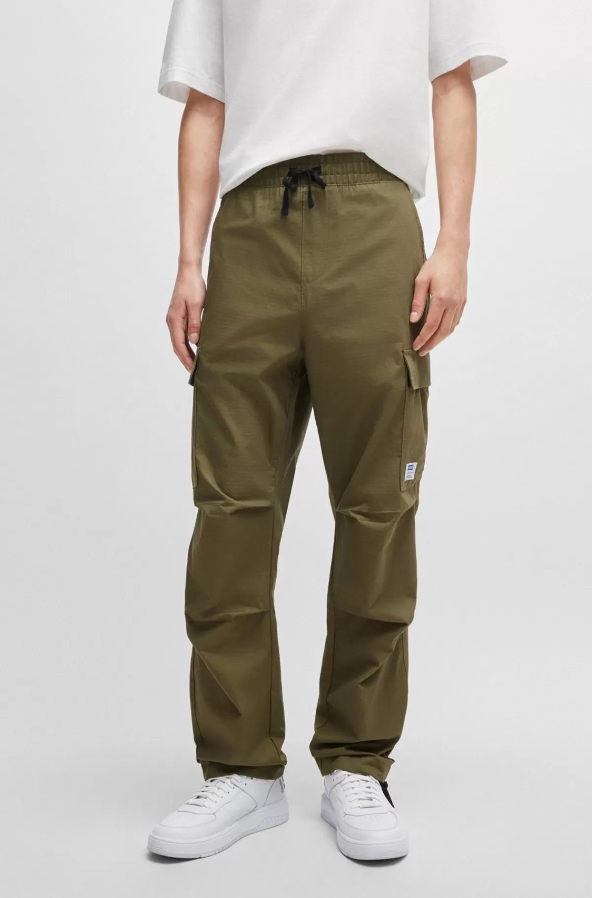 HUGO BOSS Relaxed Fit Cargobukser I Struktureret Bomuld Kaki Online