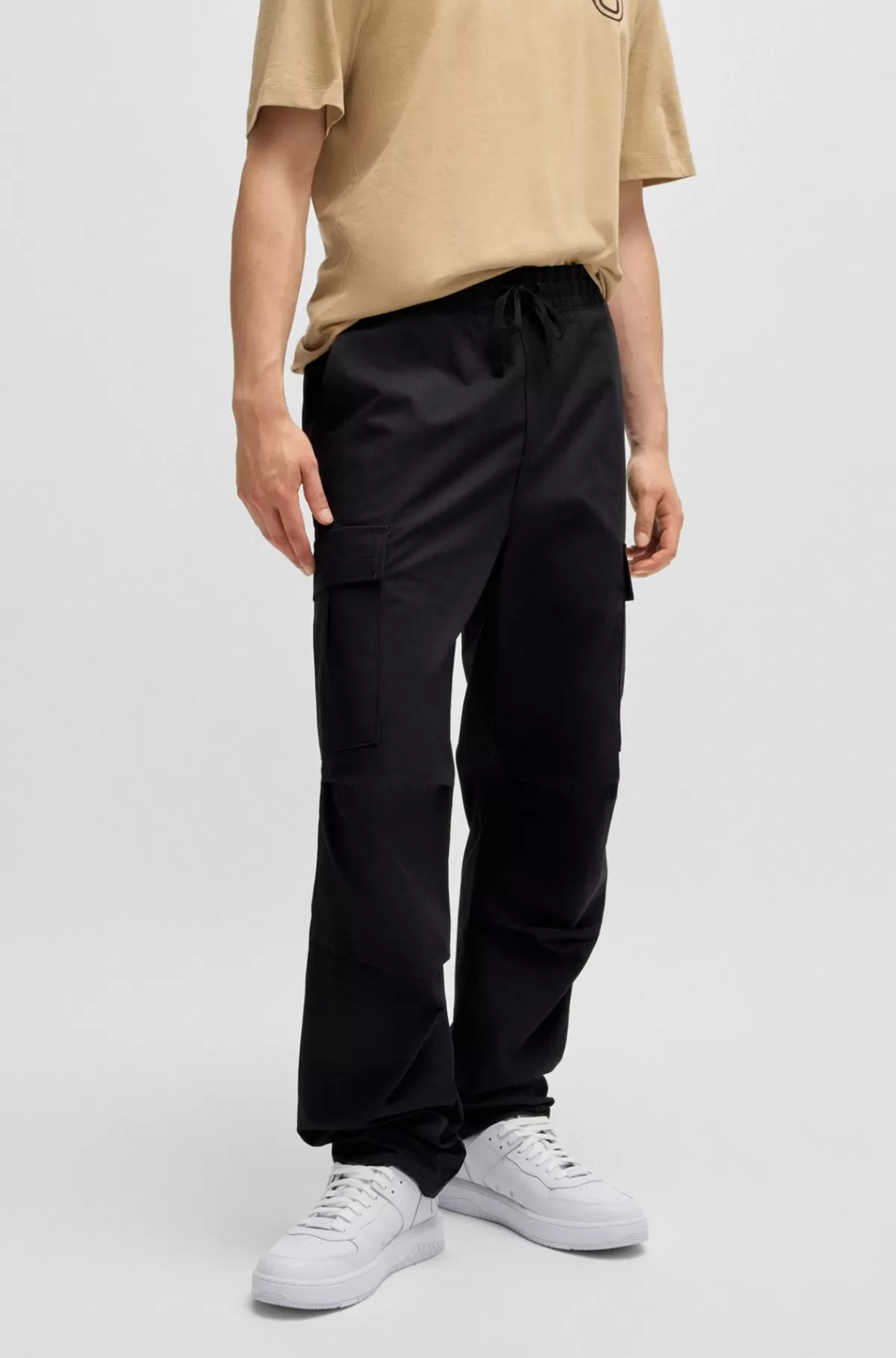 HUGO BOSS Relaxed Fit Cargobukser I Struktureret Bomuld Sort Flash Sale