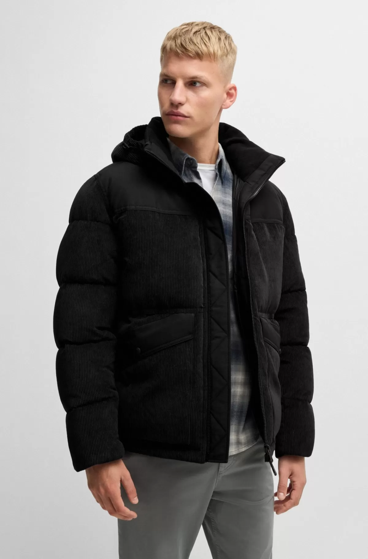 HUGO BOSS Relaxed Fit Dunjakke I Blandede Materialer Sort Best Sale
