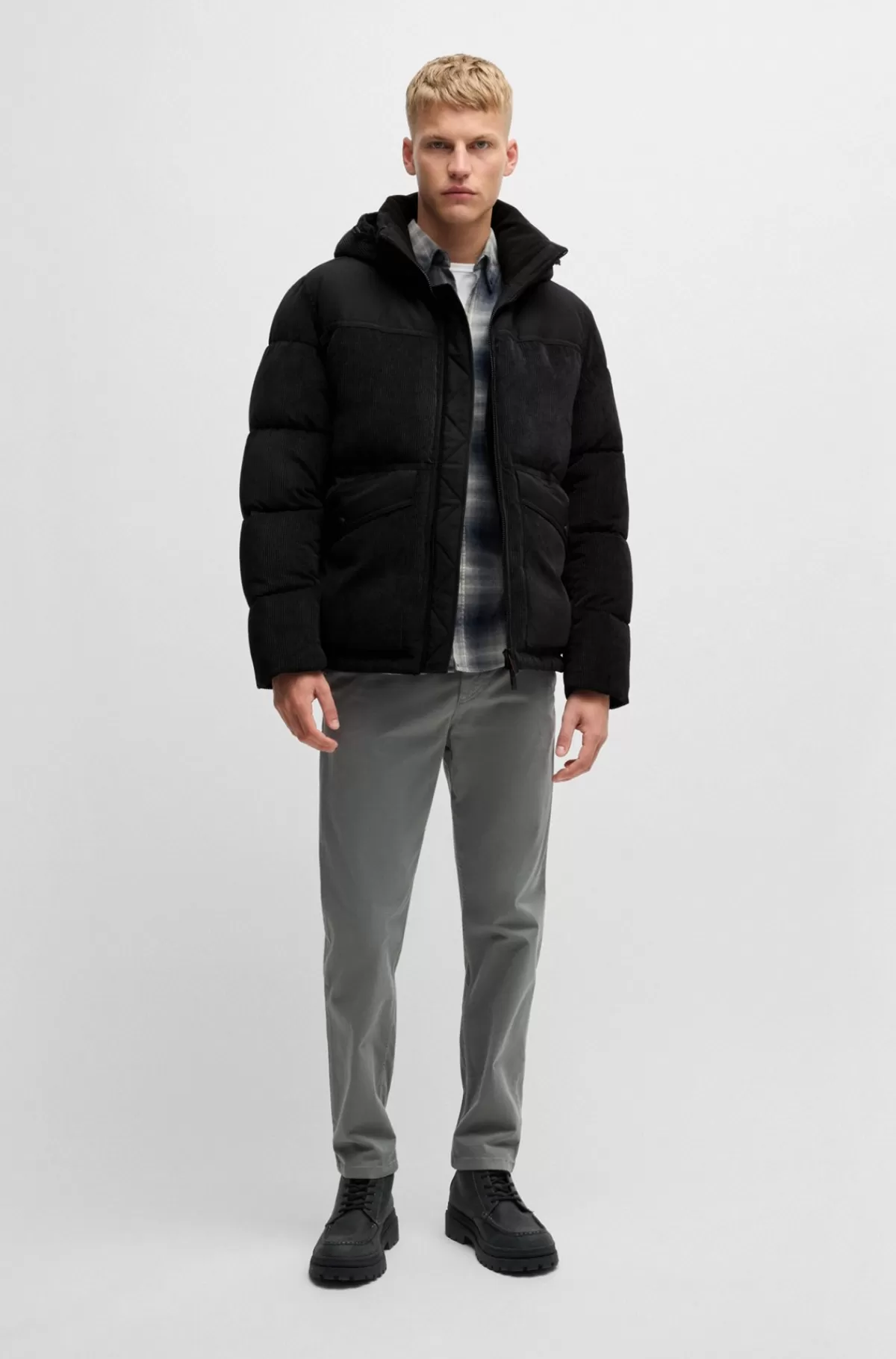 HUGO BOSS Relaxed Fit Dunjakke I Blandede Materialer Sort Best Sale