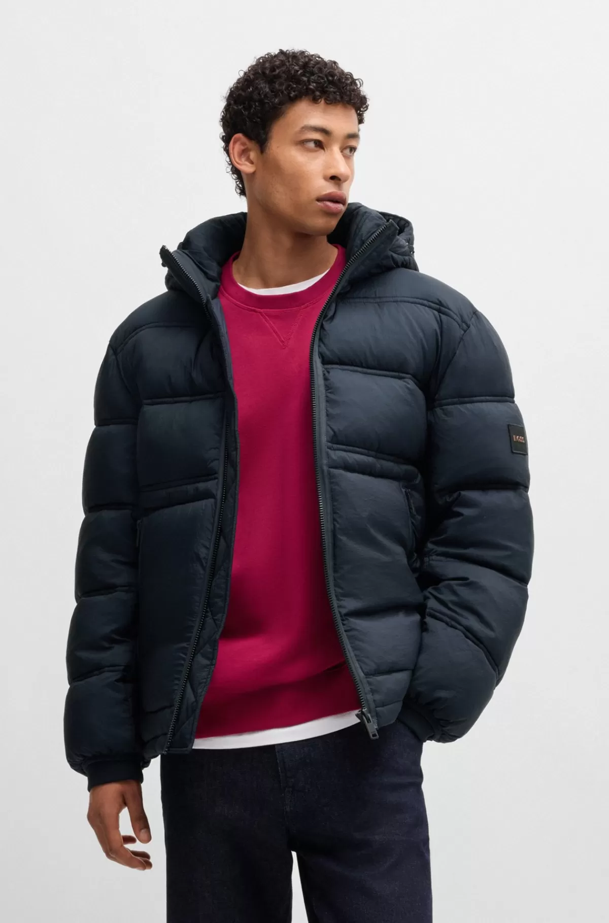 HUGO BOSS Relaxed Fit Dunjakke I Vandskyende Stof Mørkeblå Flash Sale