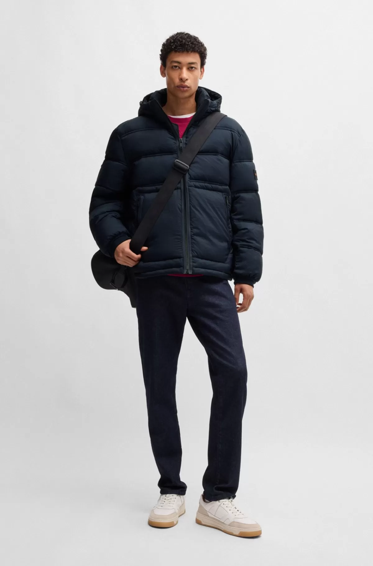 HUGO BOSS Relaxed Fit Dunjakke I Vandskyende Stof Mørkeblå Flash Sale