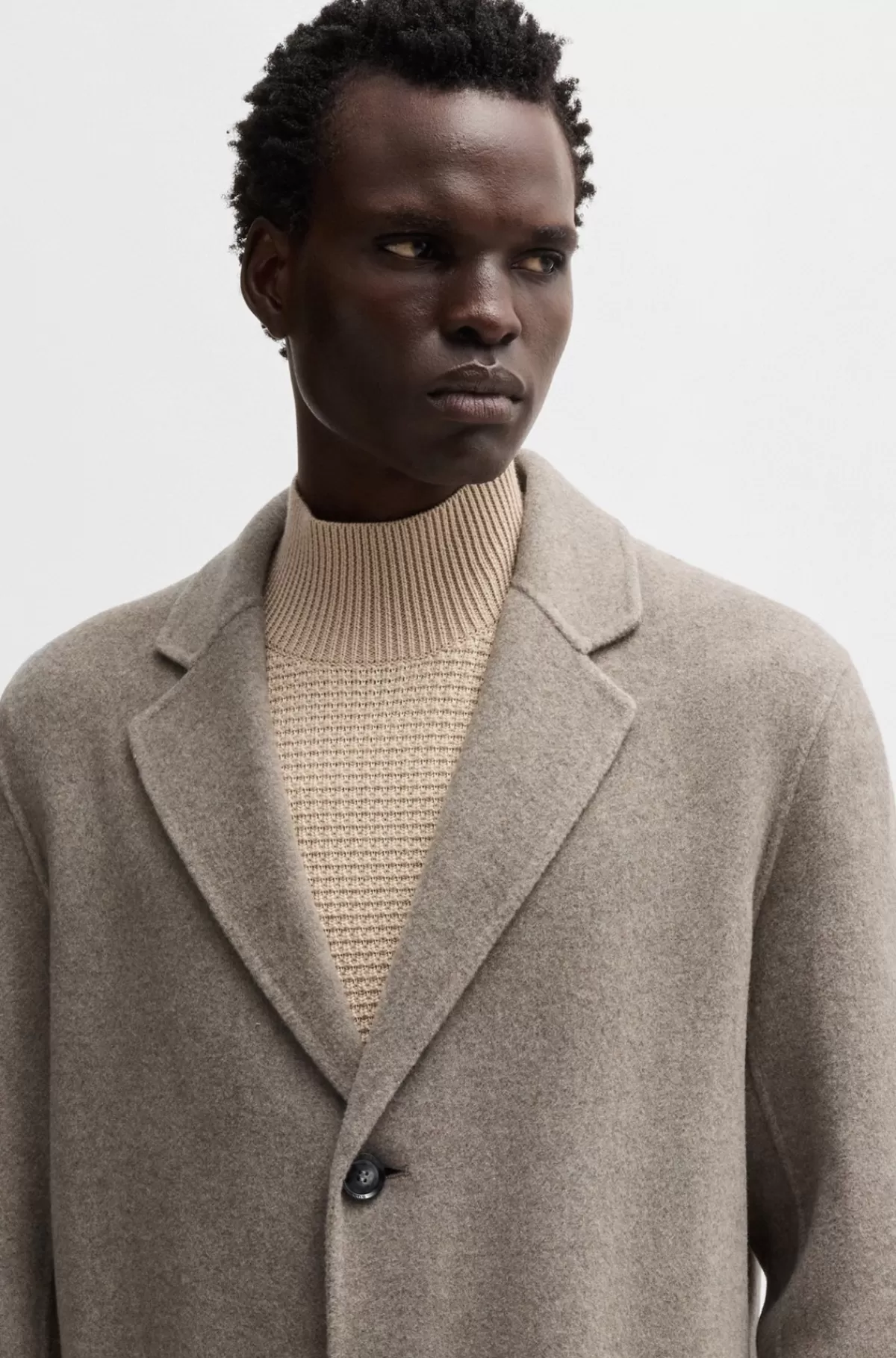 HUGO BOSS Relaxed Fit Frakke I Uldblanding Med Mikromønster Beige Fashion