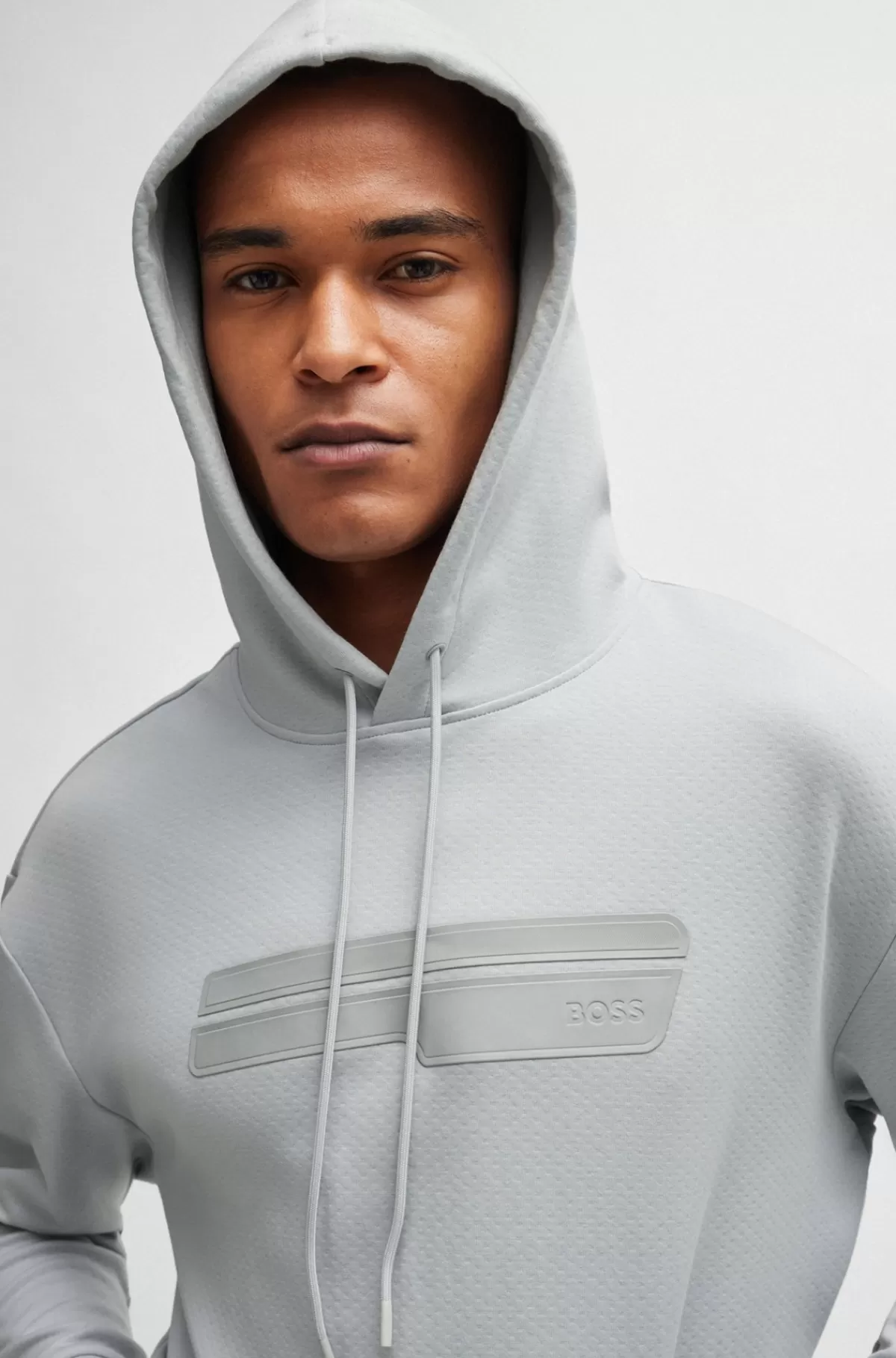 HUGO BOSS Relaxed Fit Hættetrøje I Bomuldsblanding Med Logografik Lysegrå Best Sale