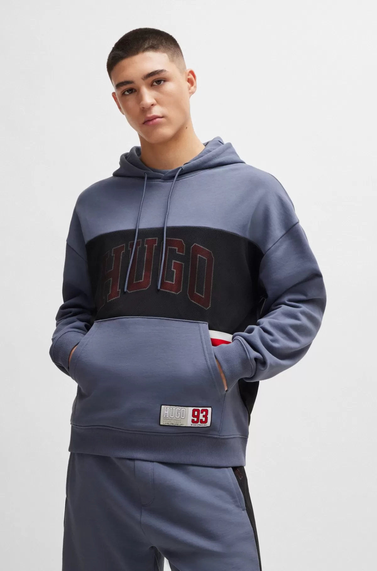 HUGO BOSS Relaxed Fit Hættetrøje I Bomuldsfrotté Med Sporty Logo Blå Hot