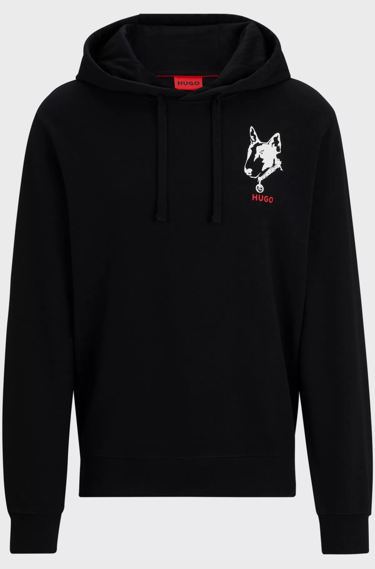 HUGO BOSS Relaxed Fit Hættetrøje I Fransk Frotté Med Grafik Med Hunde Sort Clearance