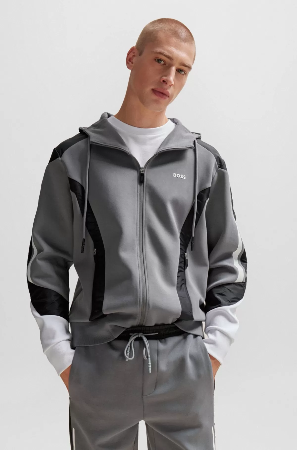 HUGO BOSS Relaxed Fit Hættetrøje Med Logoprint I Blandede Materialer Grå Outlet