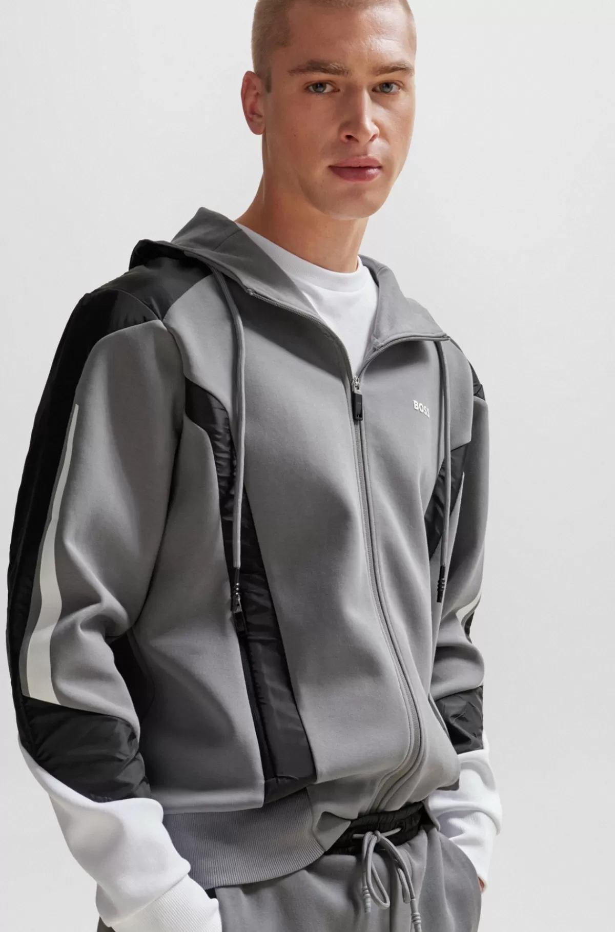 HUGO BOSS Relaxed Fit Hættetrøje Med Logoprint I Blandede Materialer Grå Outlet