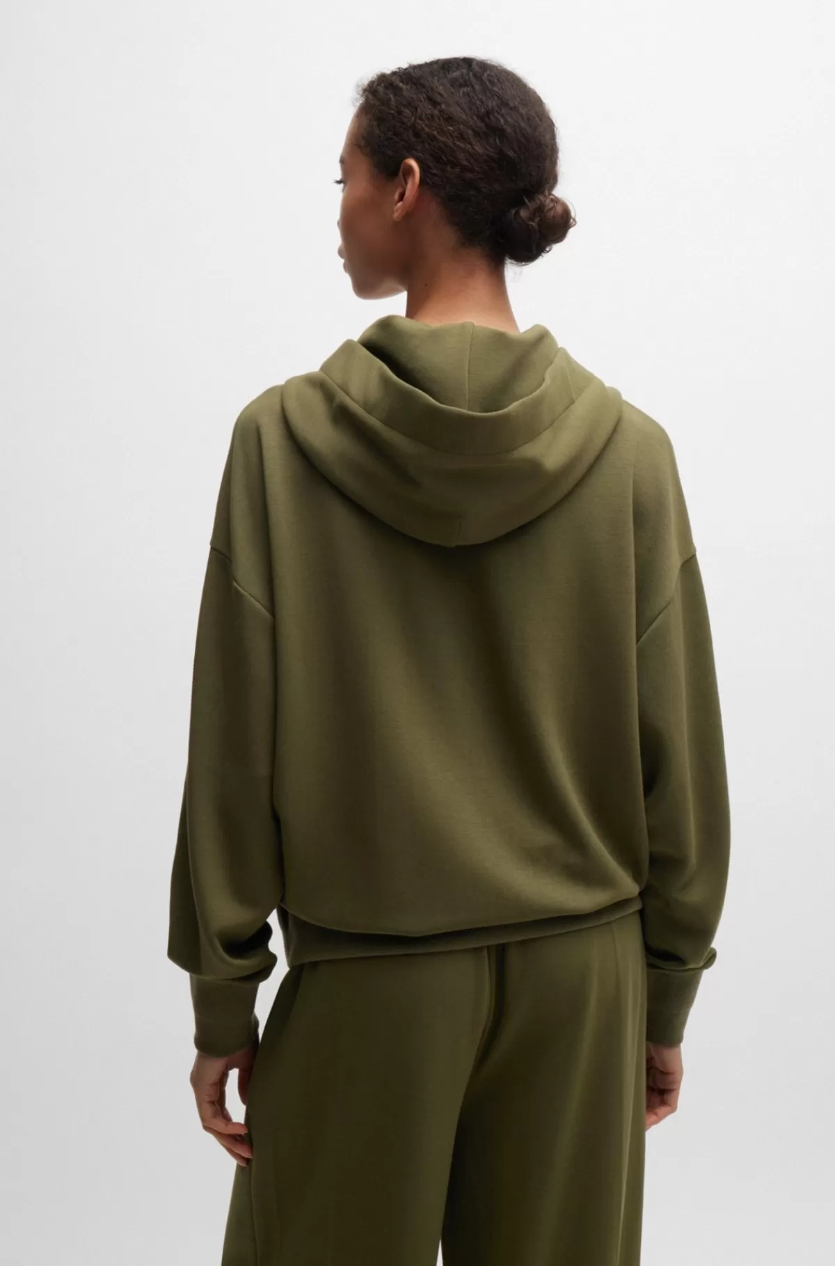 HUGO BOSS Relaxed Fit Hættetrøje Og Grosgrainbånd Med Logobroderi Mørkegrøn Flash Sale