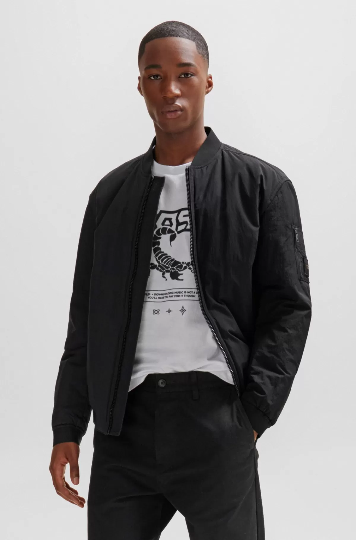 HUGO BOSS Relaxed Fit Jakke I Blandede, Vandskyende Materialer Sort New
